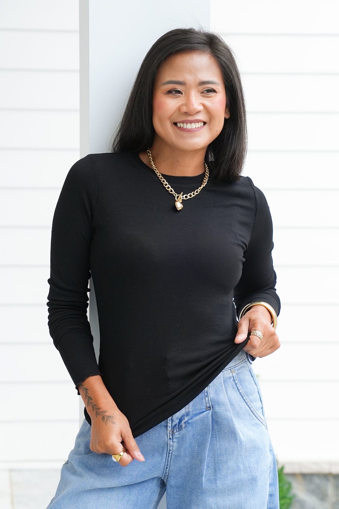 Basic Ribbed Long Sleeve Knit Top