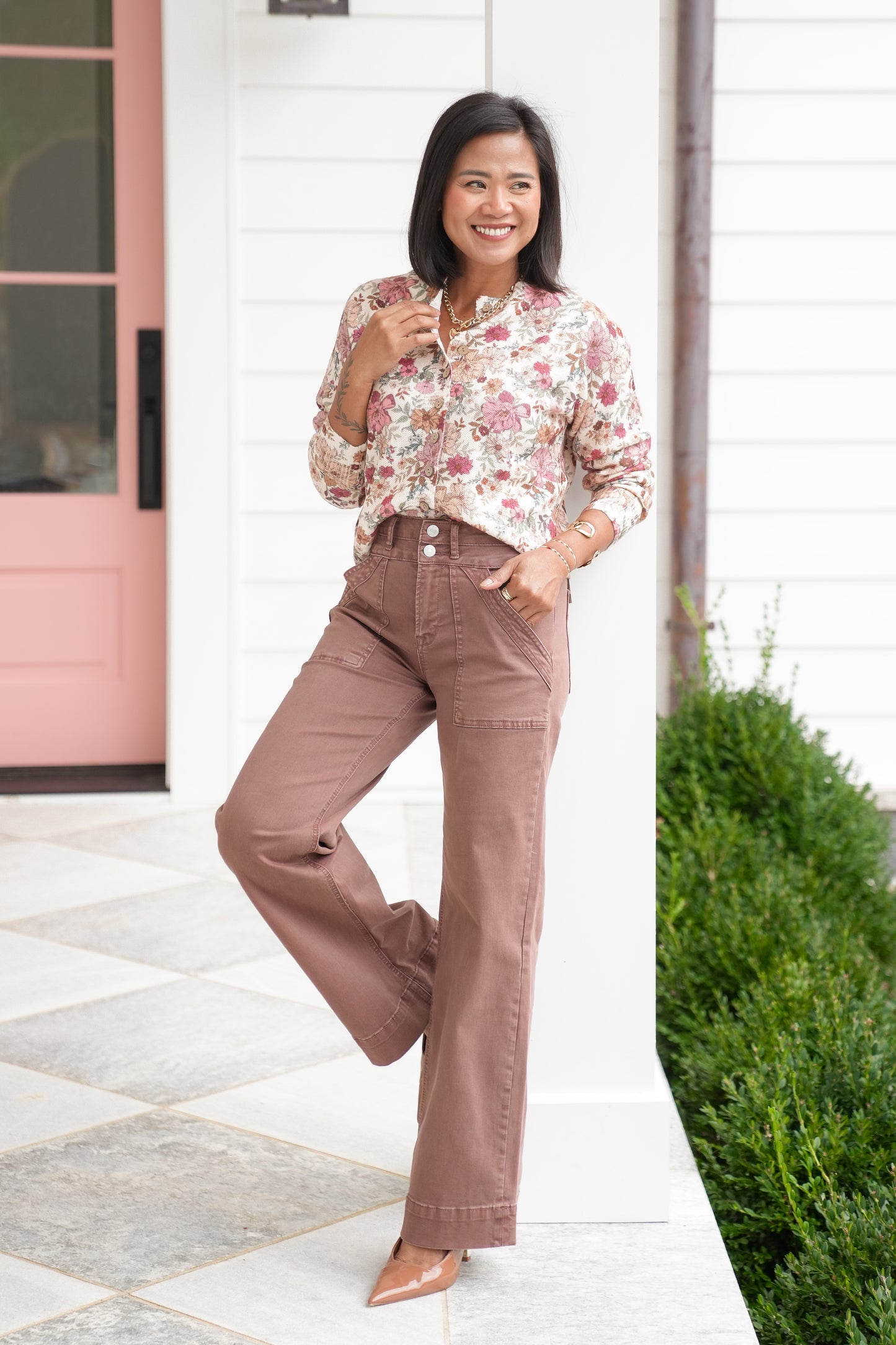 Floral Print Long Sleeve Button Down Cardigan