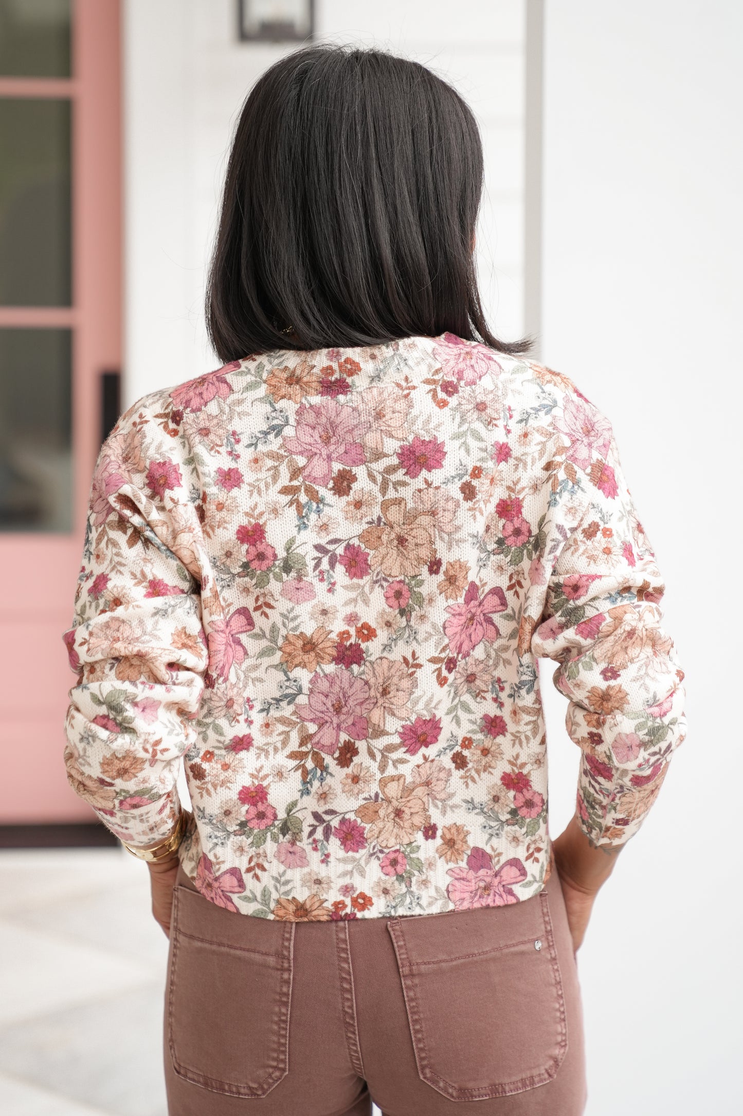 Floral Print Long Sleeve Button Down Cardigan