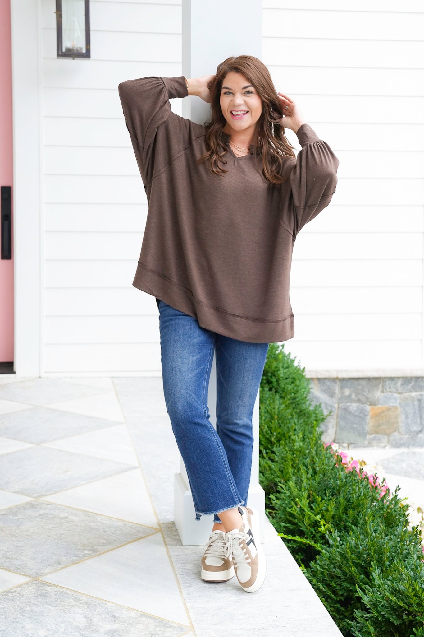 Door Buster! Plus/Reg Long Sleeve V Neck Tunic Top