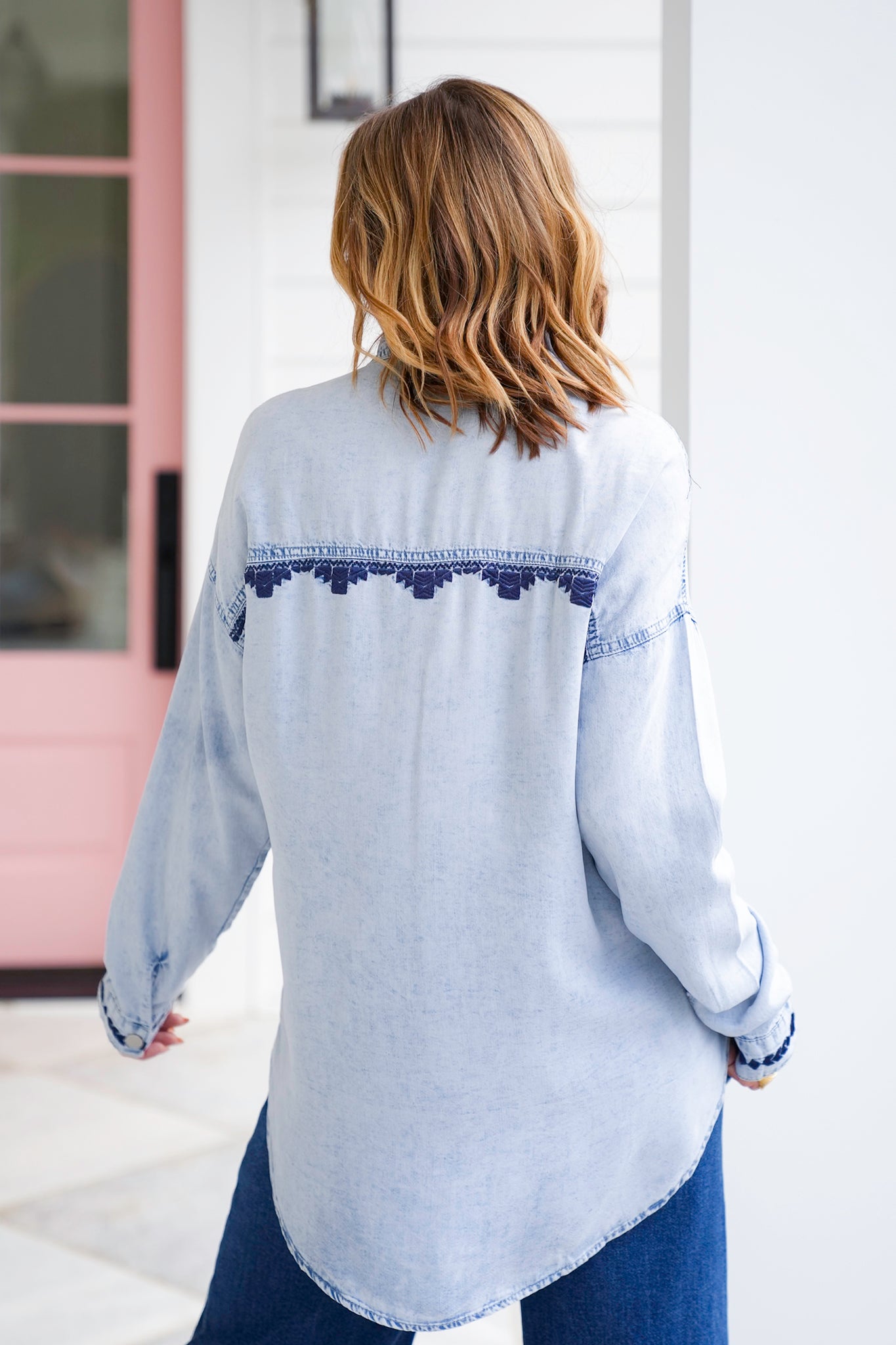 Mineral Wash Long Sleeve Button Up Top