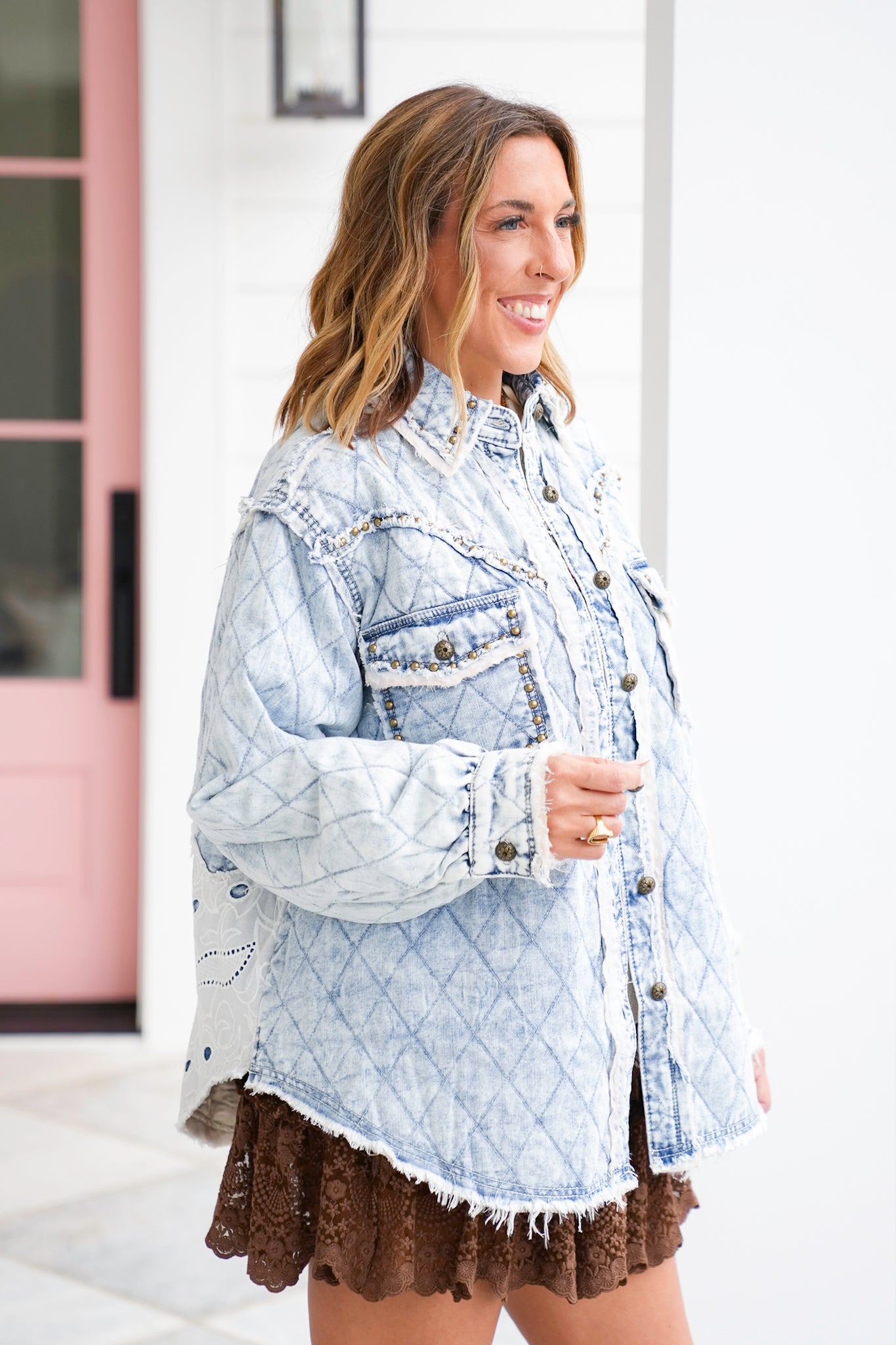POL Light Wash Long Sleeve Button Up Jacket