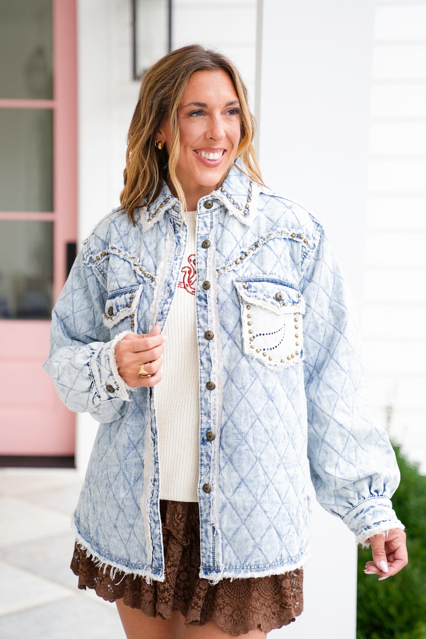 POL Light Wash Long Sleeve Button Up Jacket