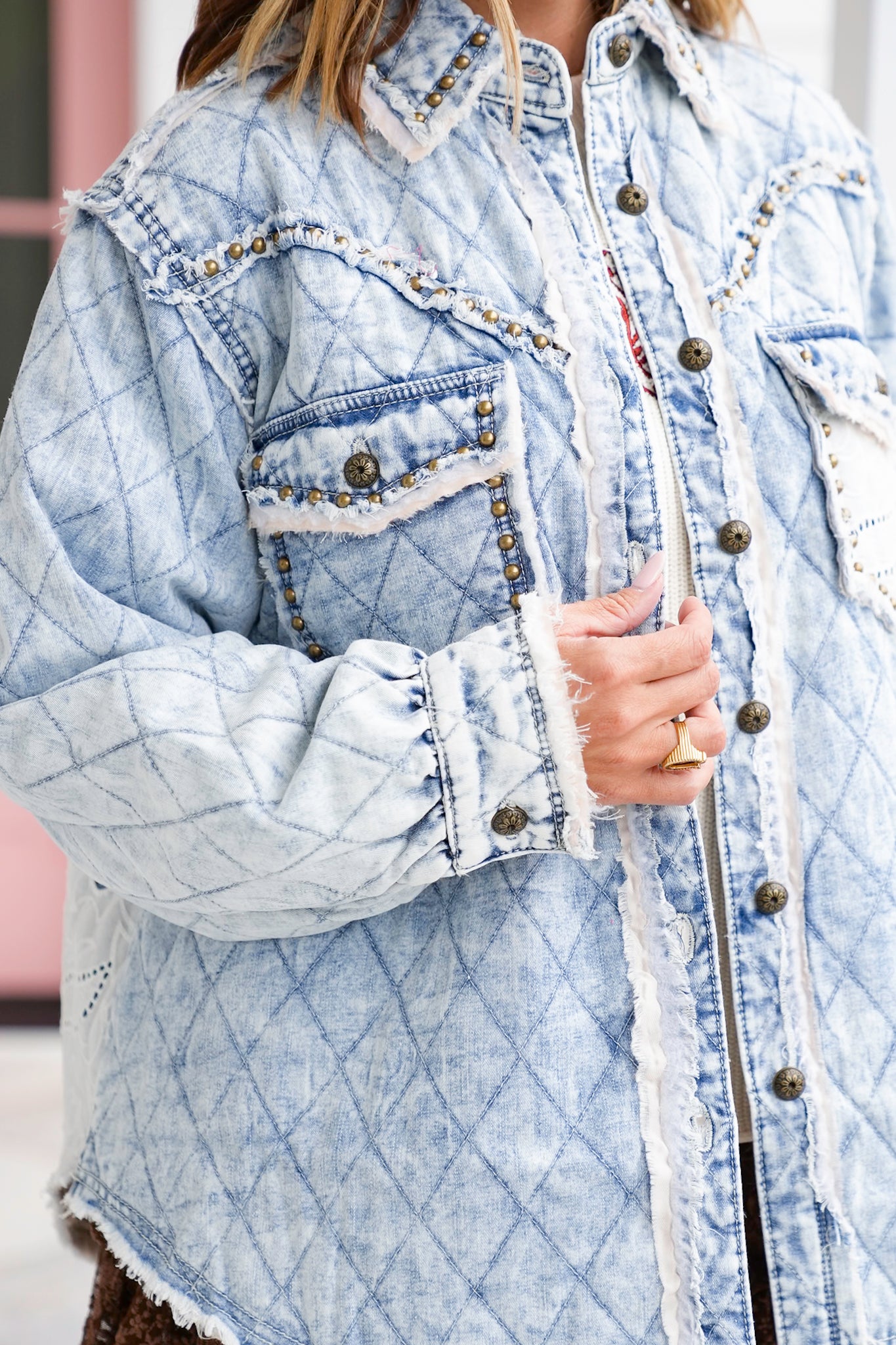 POL Light Wash Long Sleeve Button Up Jacket