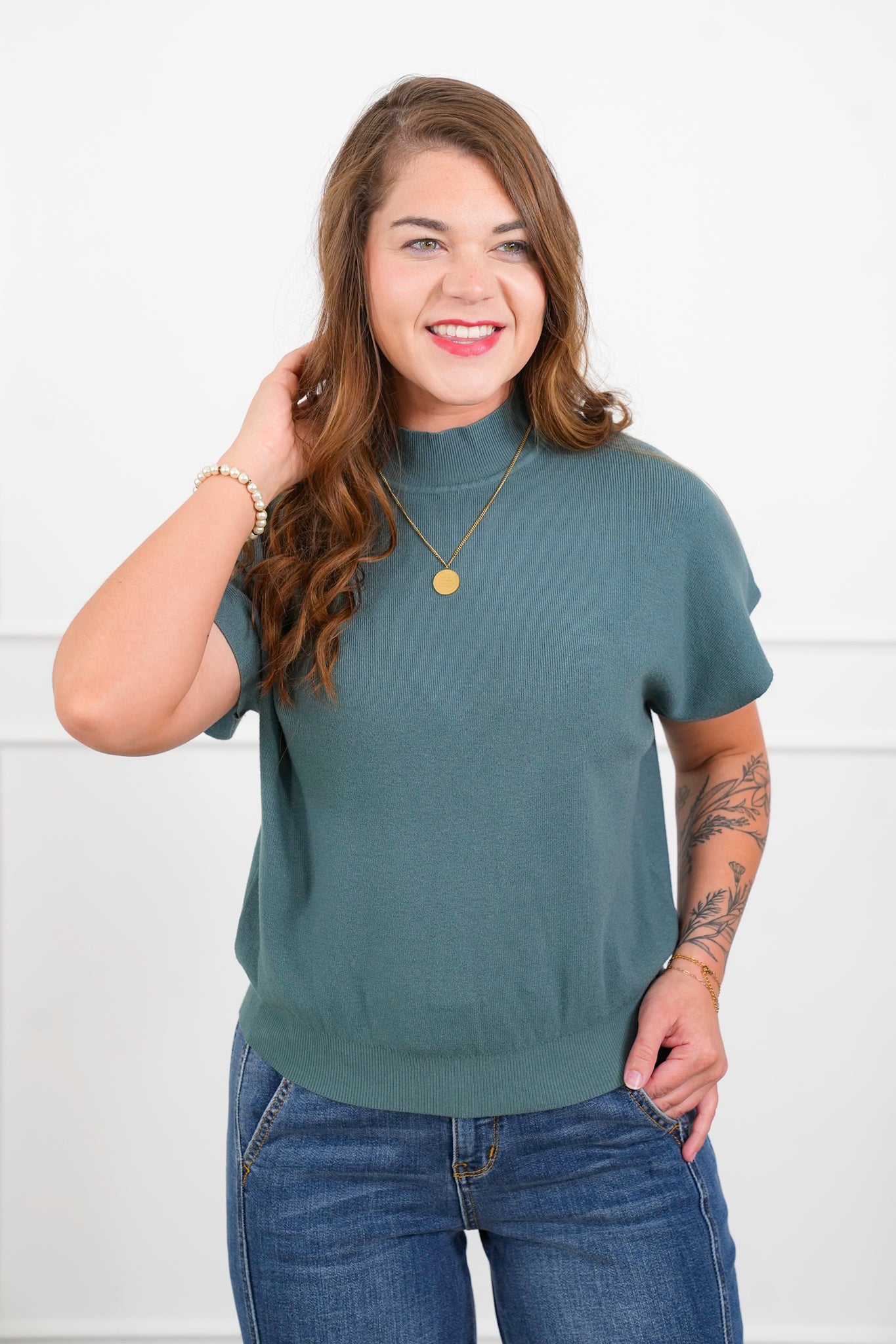 Door Buster! Zenana Mock Neck Short Dolman Sleeve Sweater
