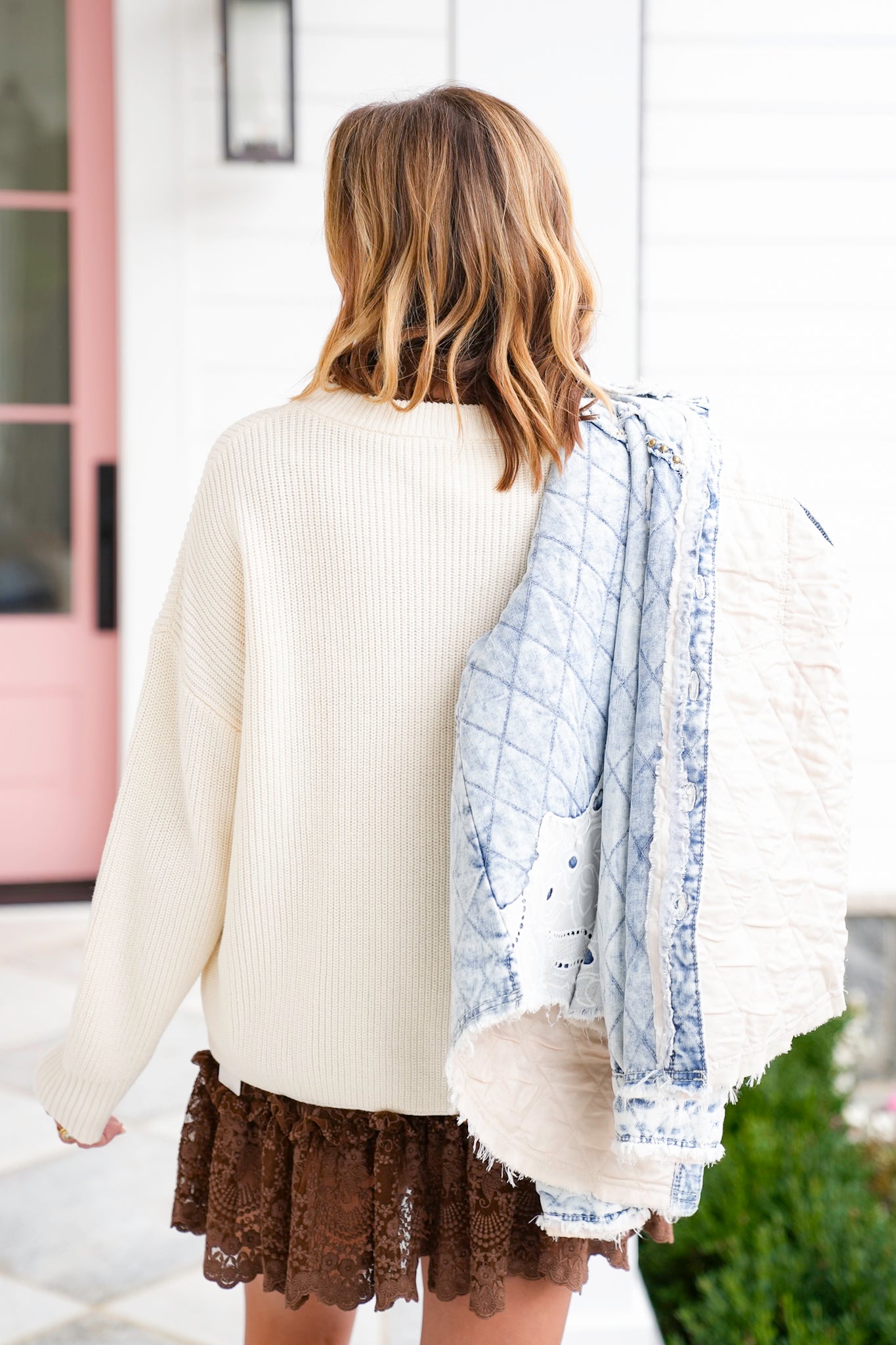 Ribbed Knit Long Sleeve Embroidered Double Horseshoe Sweater