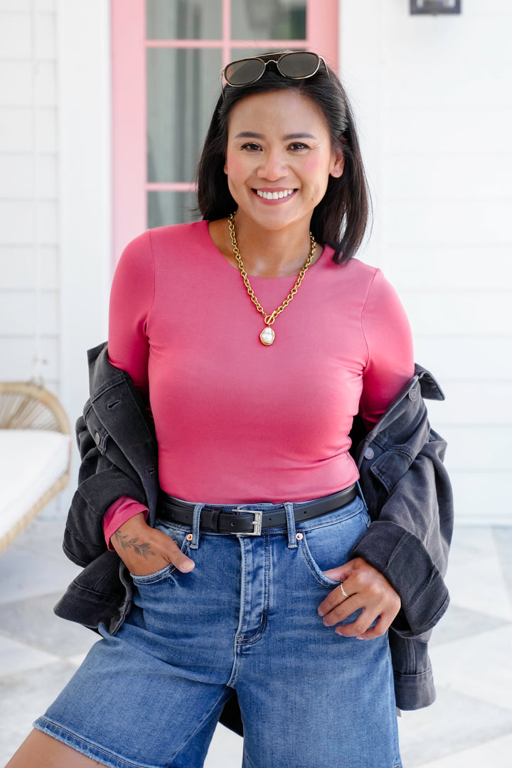 Solid Long Sleeve Round Neck Double Layered Top
