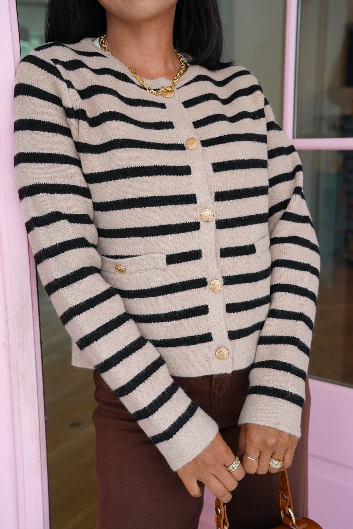 Stripe Long Sleeve Button Down Cardigan
