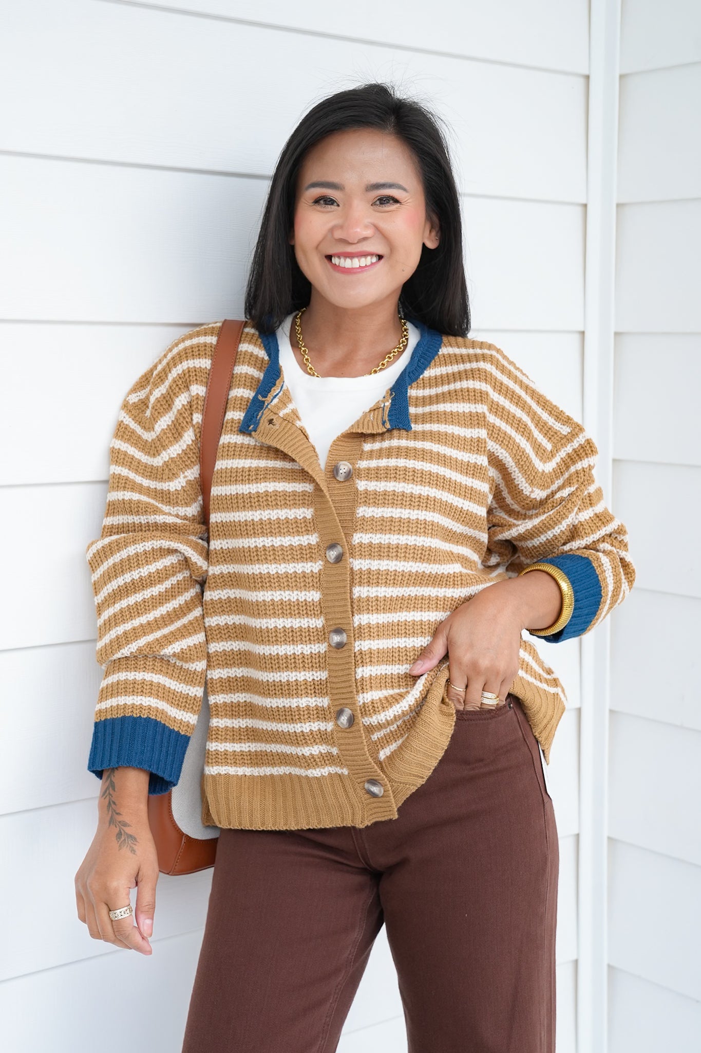 Stripe Long Sleeve Button Down Cardigan