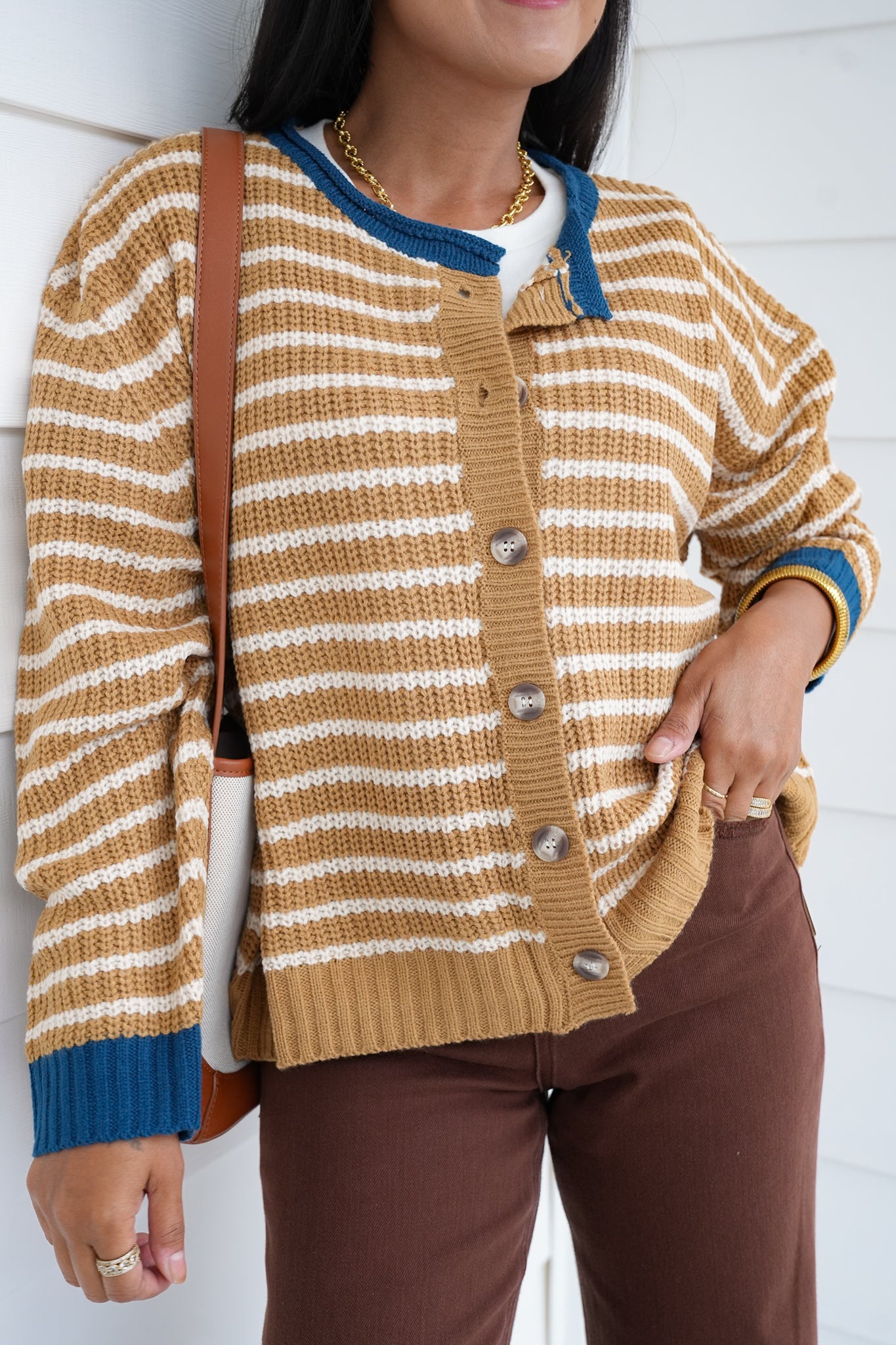 Stripe Long Sleeve Button Down Cardigan
