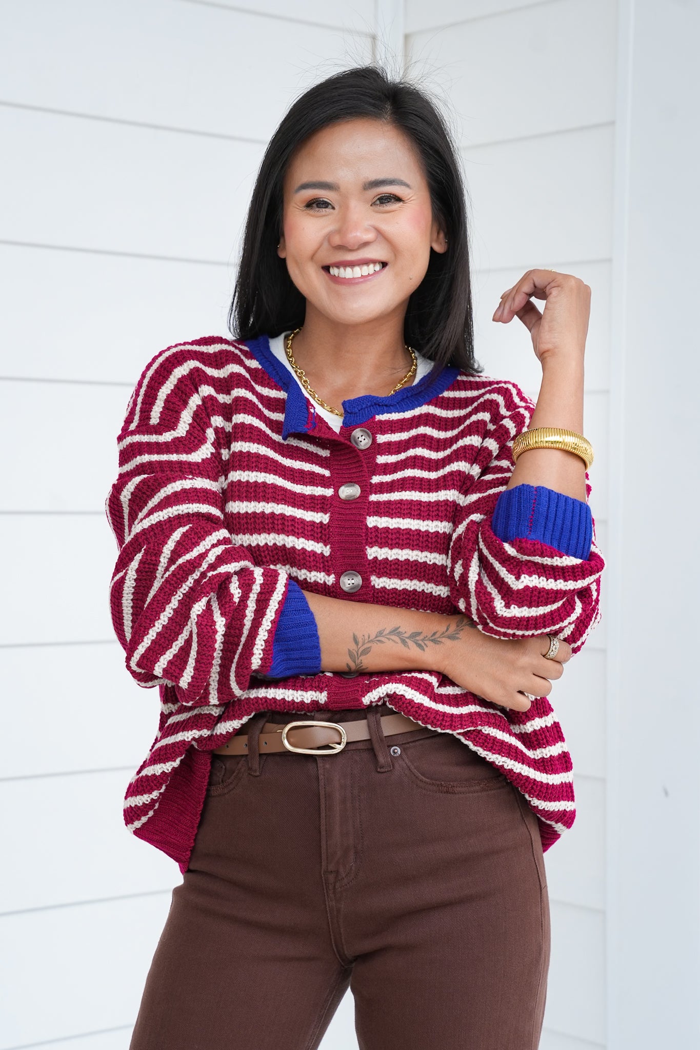 Stripe Long Sleeve Button Down Cardigan