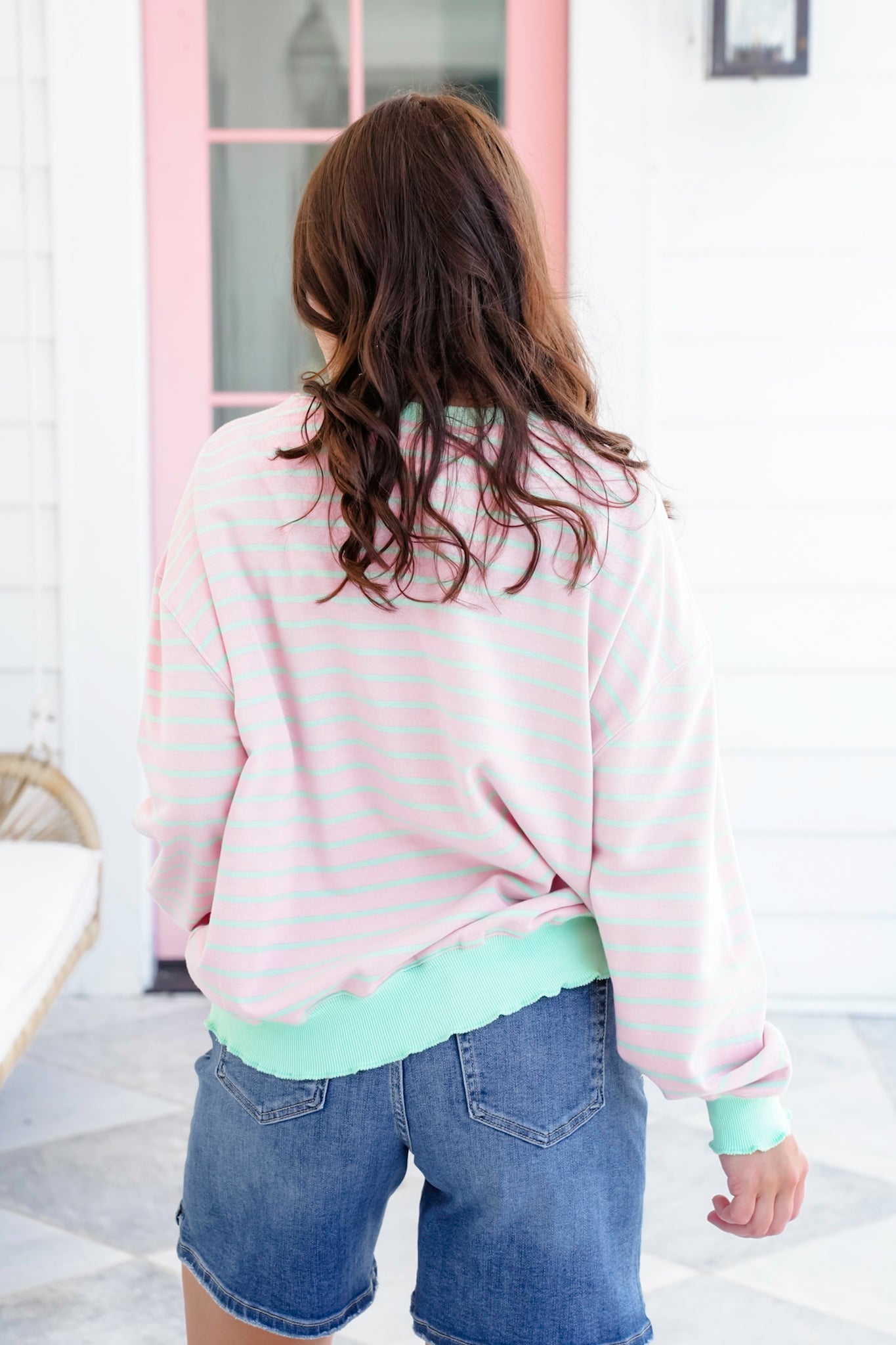Veveret Stripe Long Sleeve Top with Contrast Detail