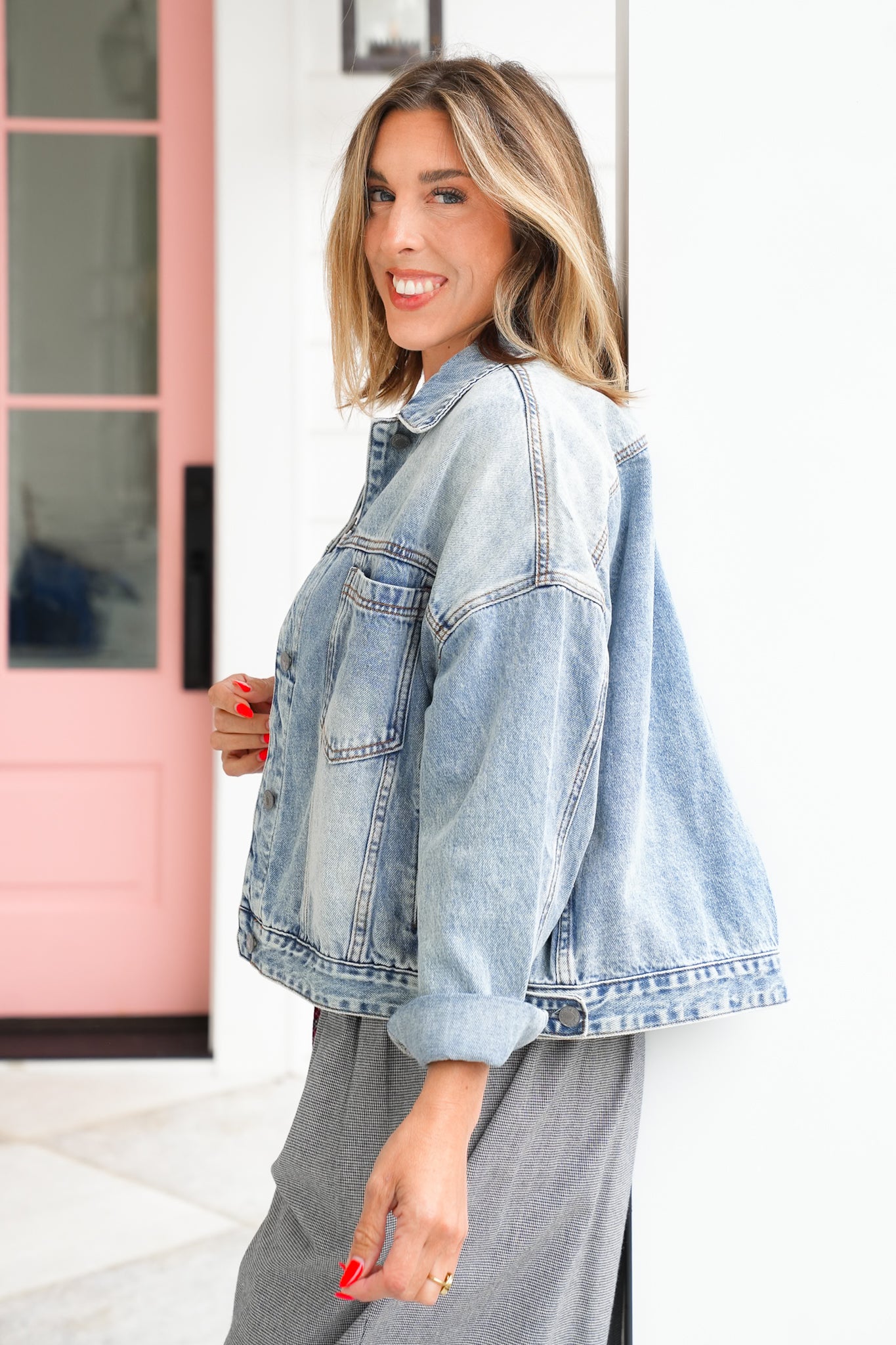 Light Wash Long Sleeve Button Down Jacket