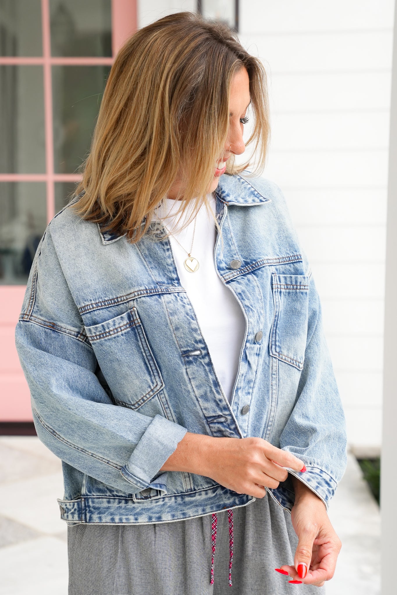 Light Wash Long Sleeve Button Down Jacket