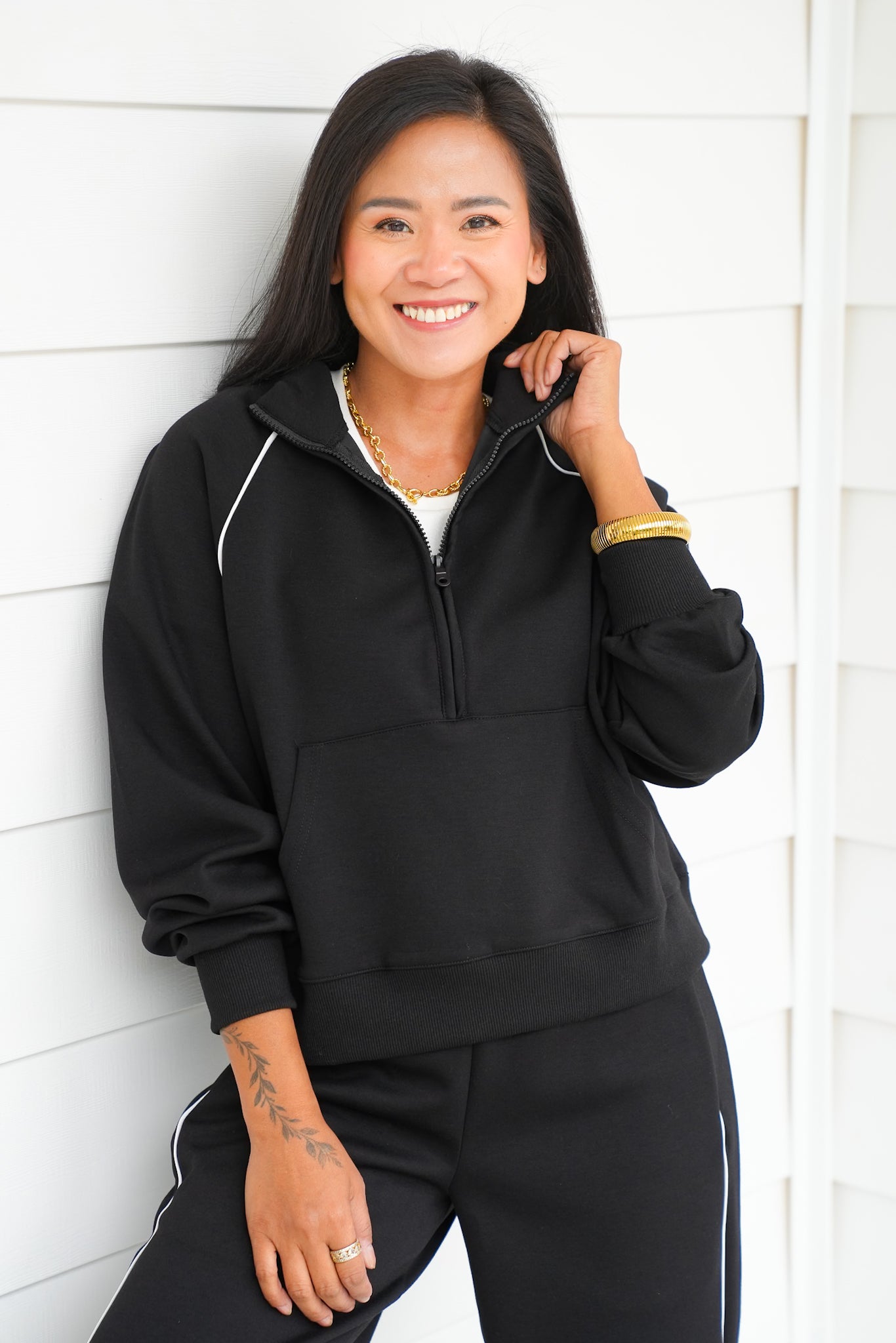Solid Long Sleeve Half-Zip Top