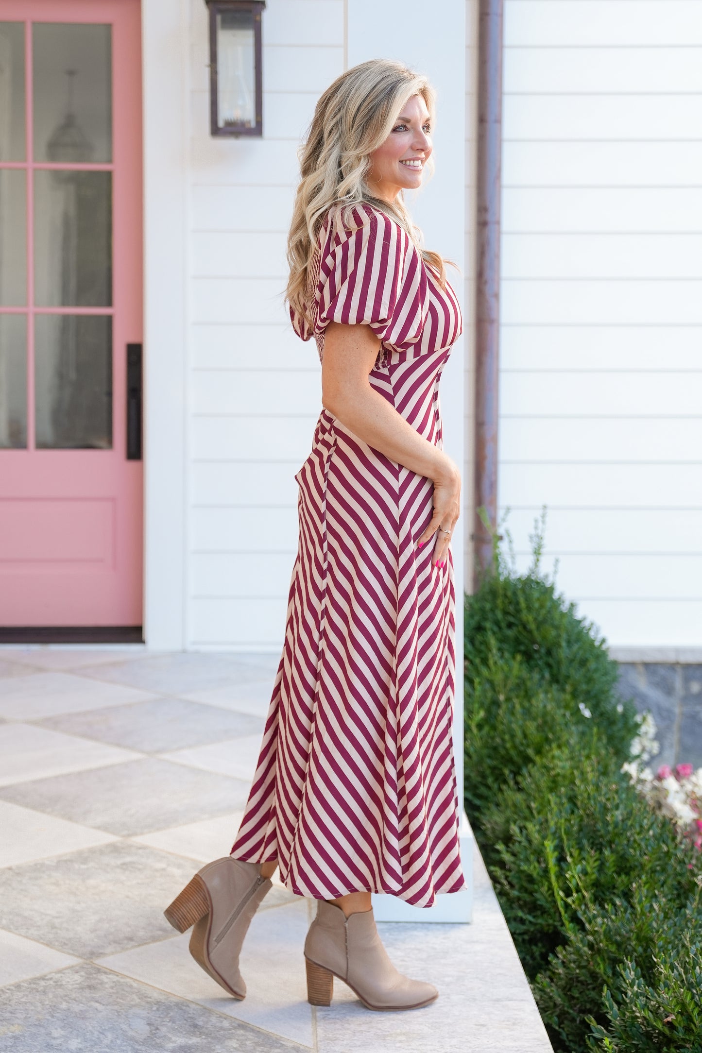 Stripe Short Sleeve Midi Dress