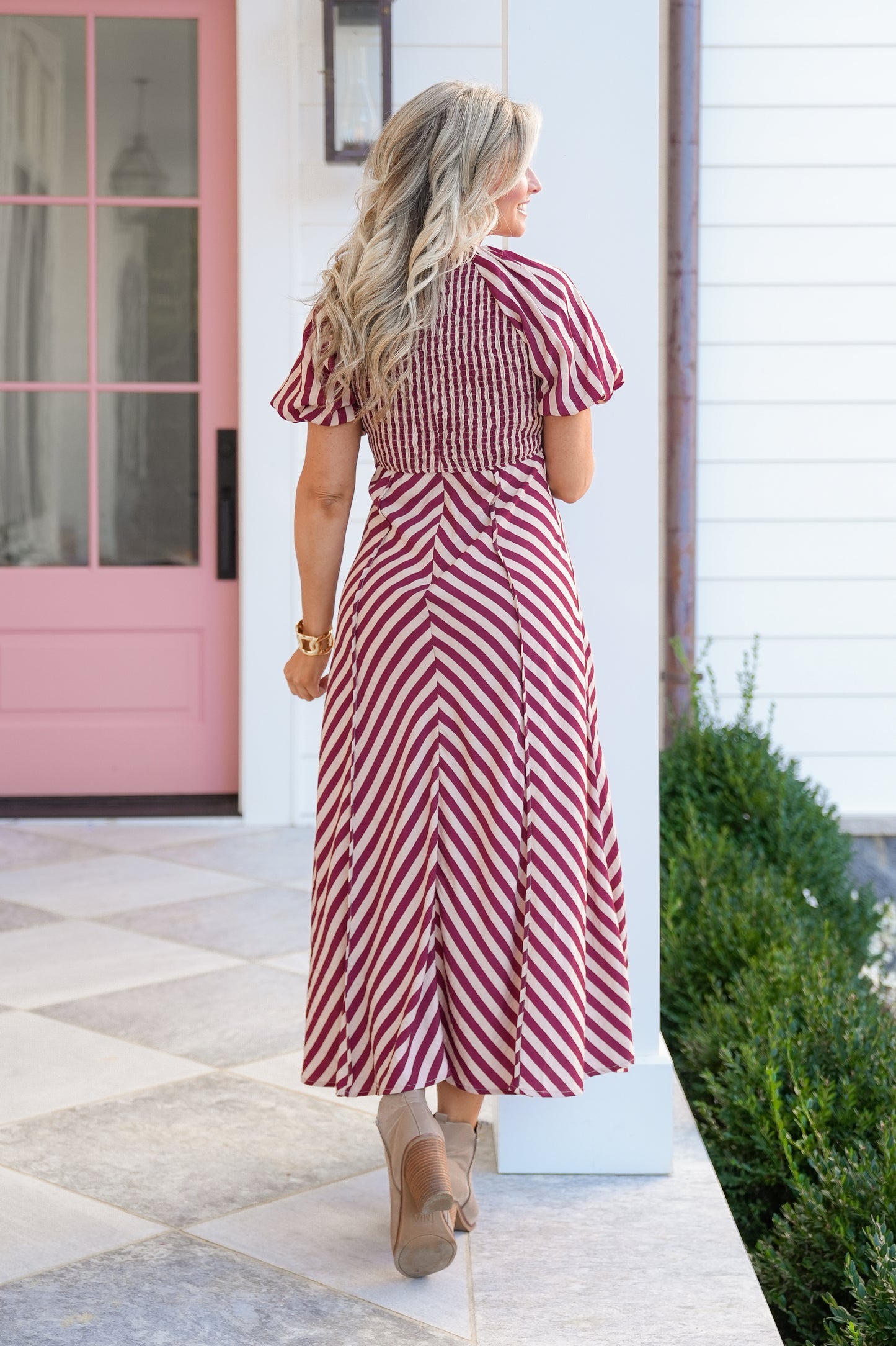 Stripe Short Sleeve Midi Dress