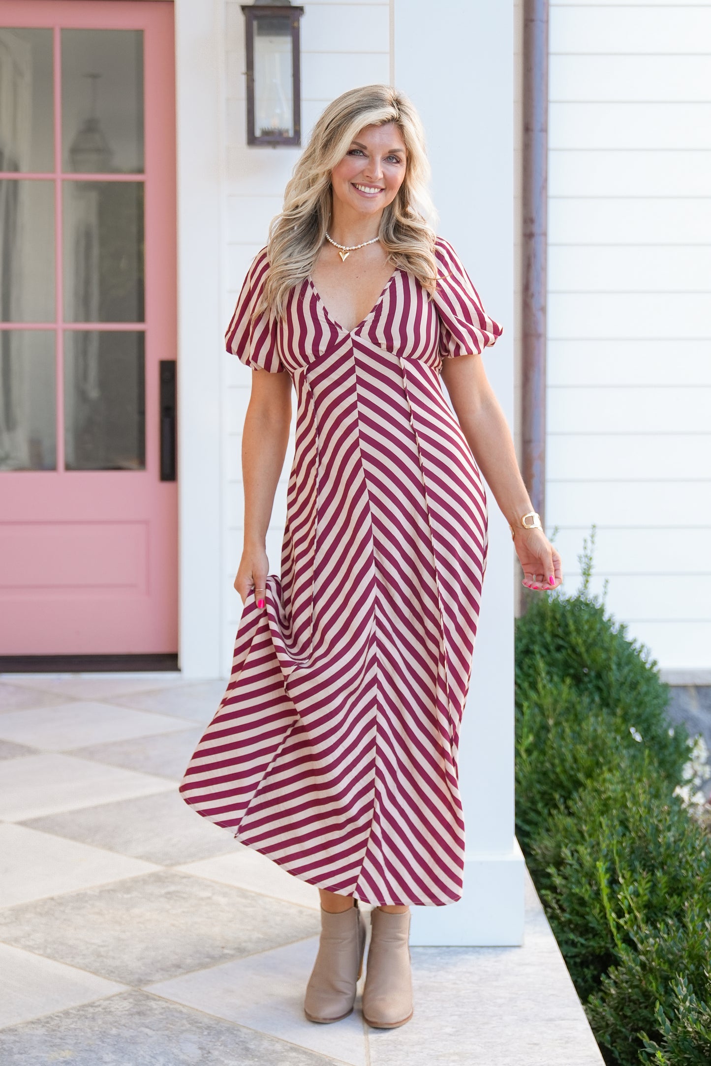 Stripe Short Sleeve Midi Dress