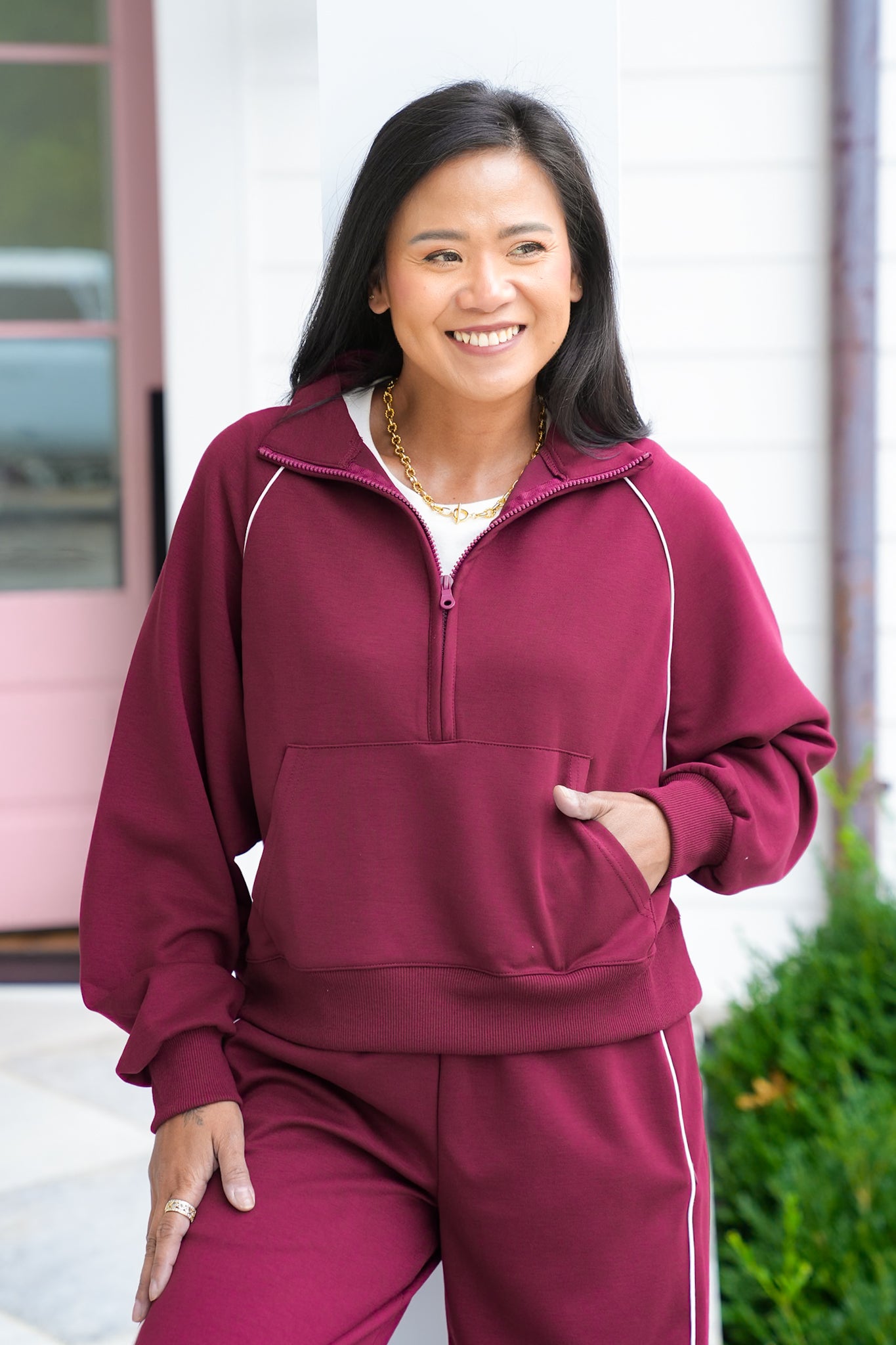Solid Long Sleeve Half-Zip Top