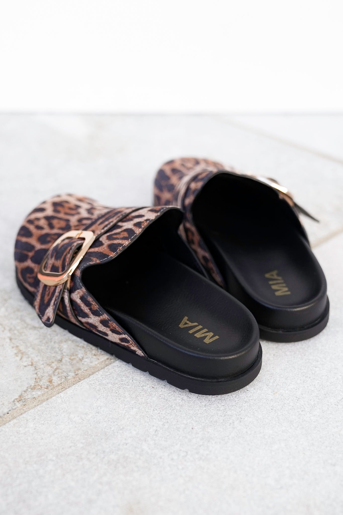 MIA Animal Print Slip On Clog with Buckle Detail