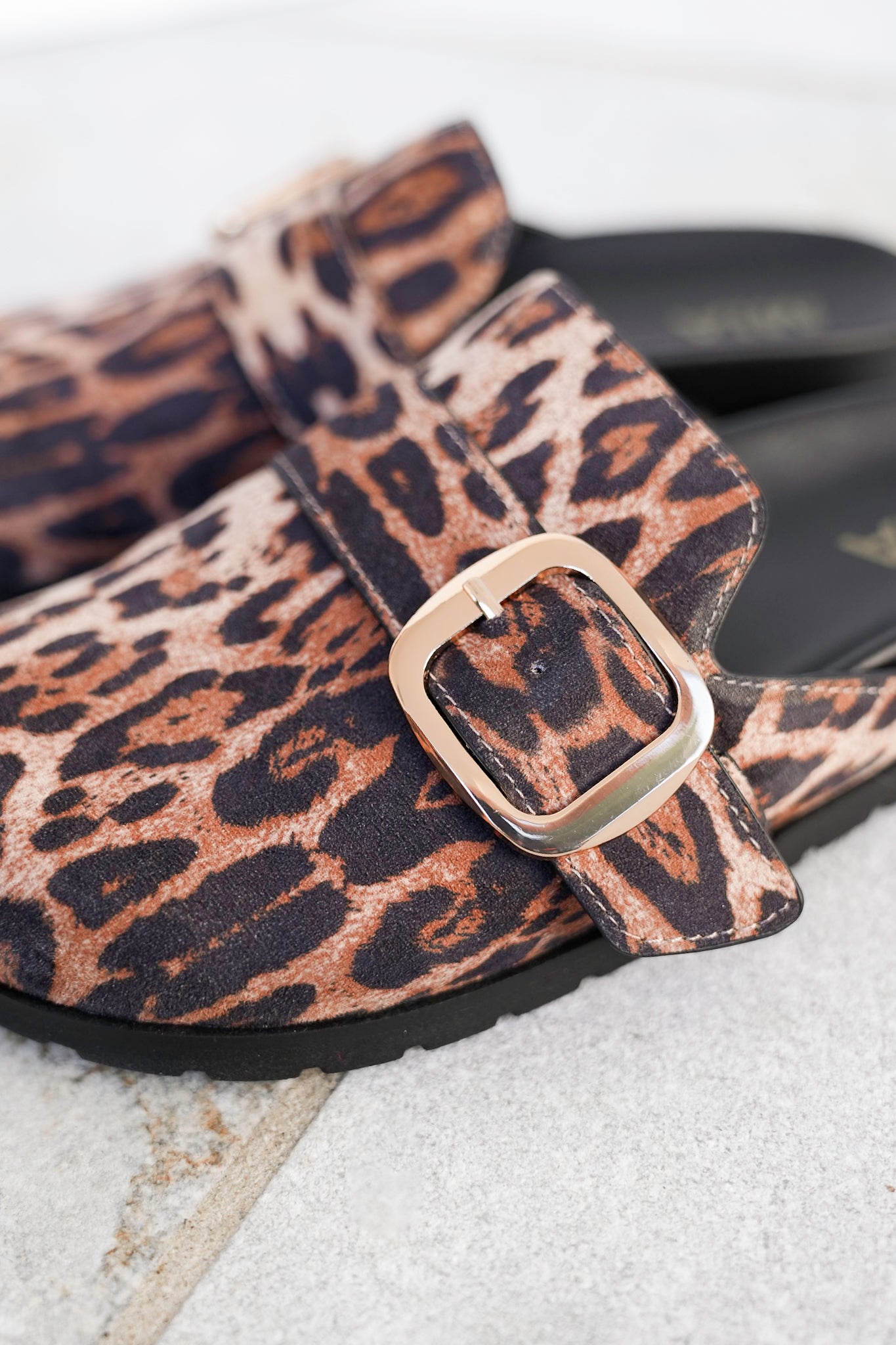 MIA Animal Print Slip On Clog with Buckle Detail