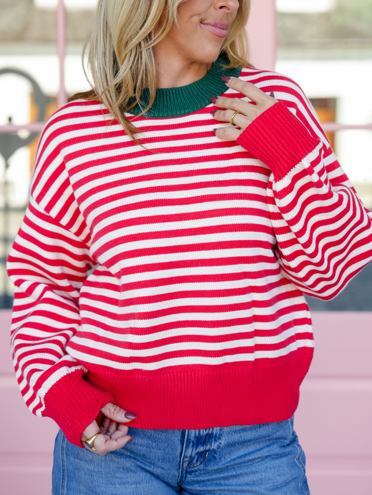 Crew Neck Striped Long Sleeve Sweater