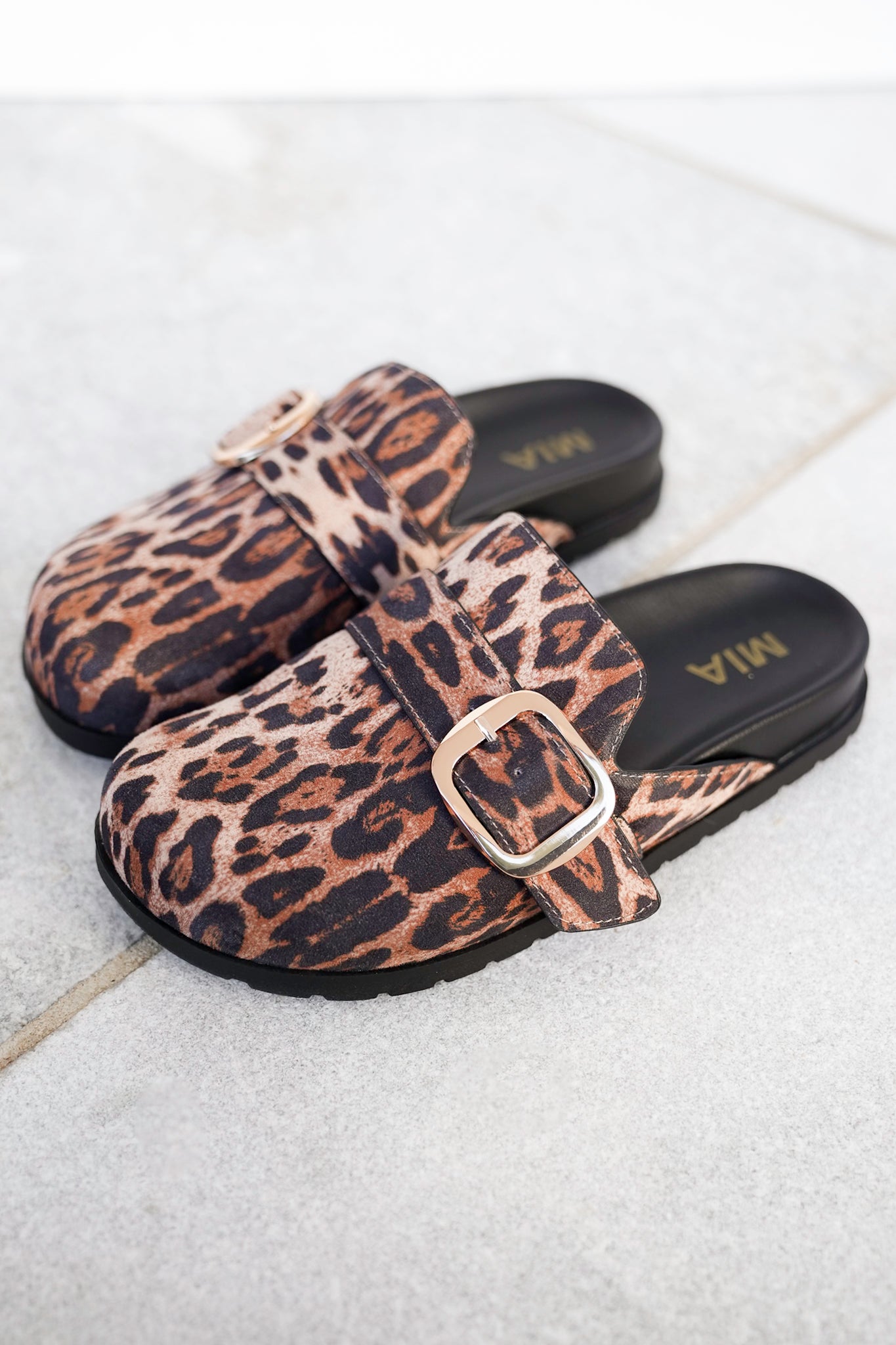 MIA Animal Print Slip On Clog with Buckle Detail