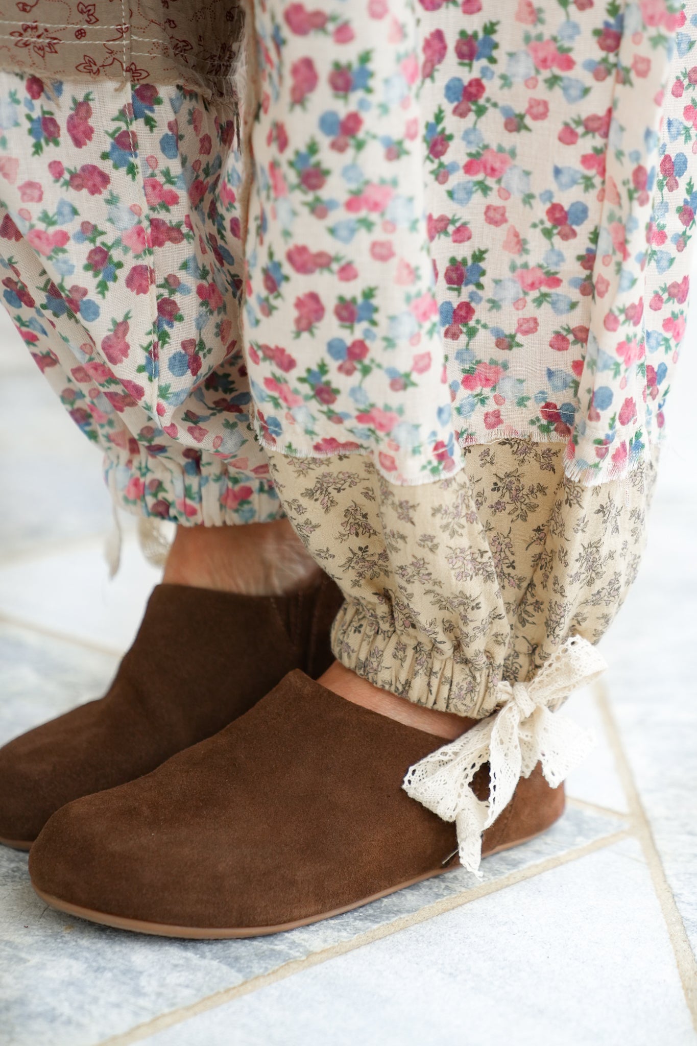 POL Floral Patchwork Elastic Waist Woven Pants