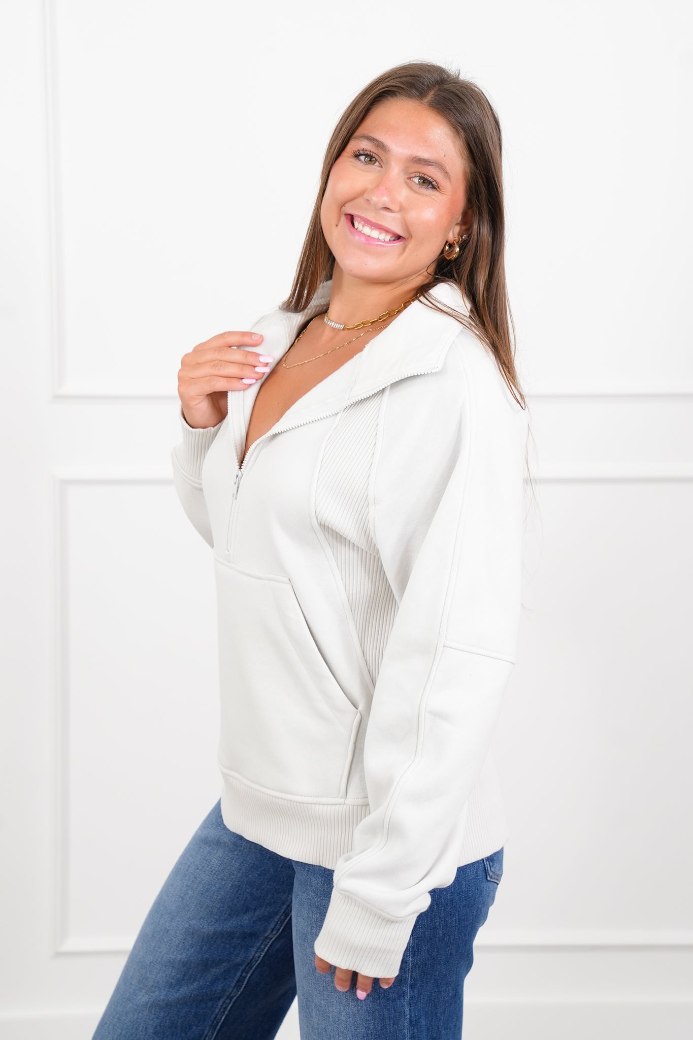 Door Buster! Zenana Half Zip Fleece Pullover with Kangaroo Pocket