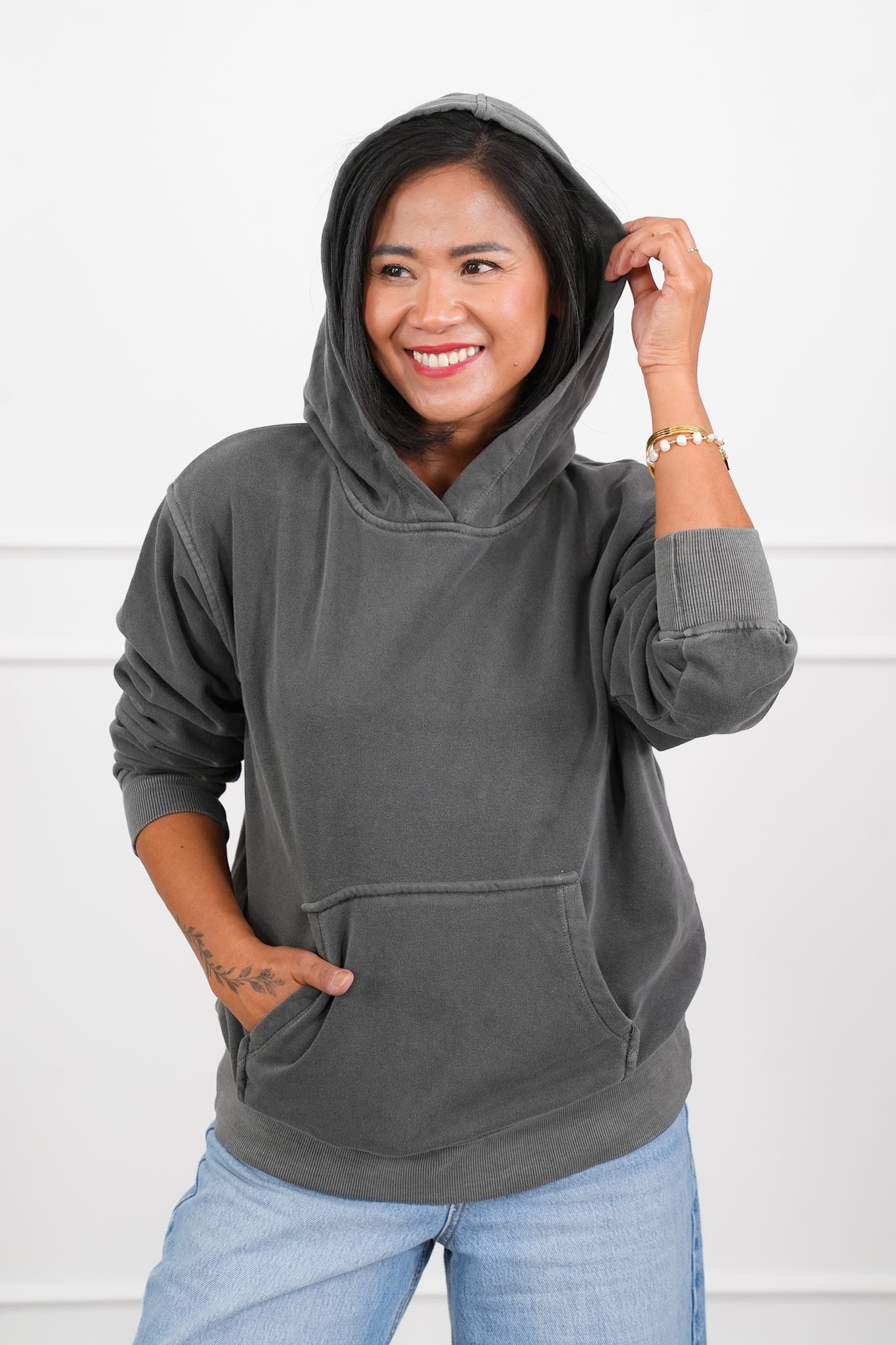 Door Busters! Zenana Soft Fleece Pigment Dye Kangaroo Pocket Hoodie
