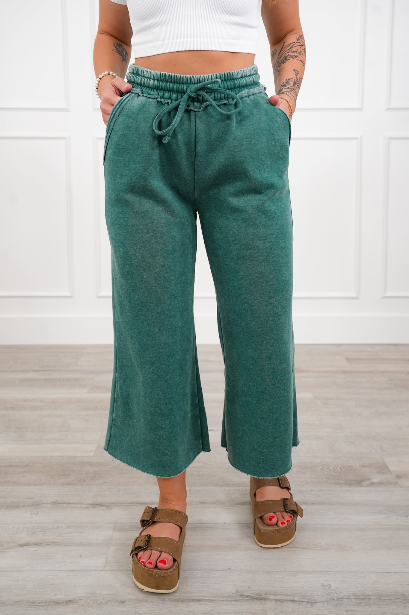 Door Buster! Plus/Reg Zenana Acid Wash Fleece Palazzo Sweatpants with Pockets