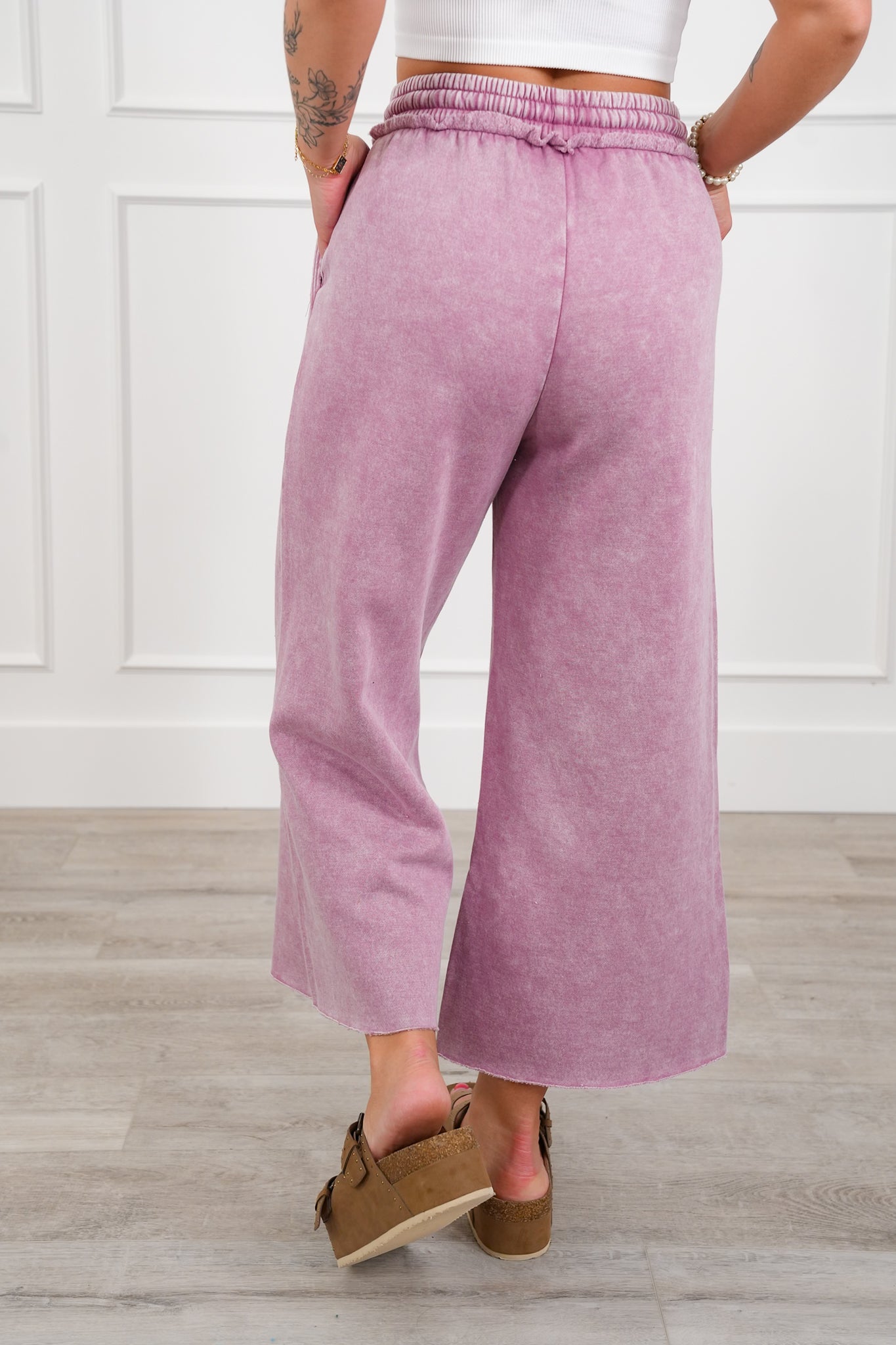 Door Buster! Plus/Reg Zenana Acid Wash Fleece Palazzo Sweatpants with Pockets