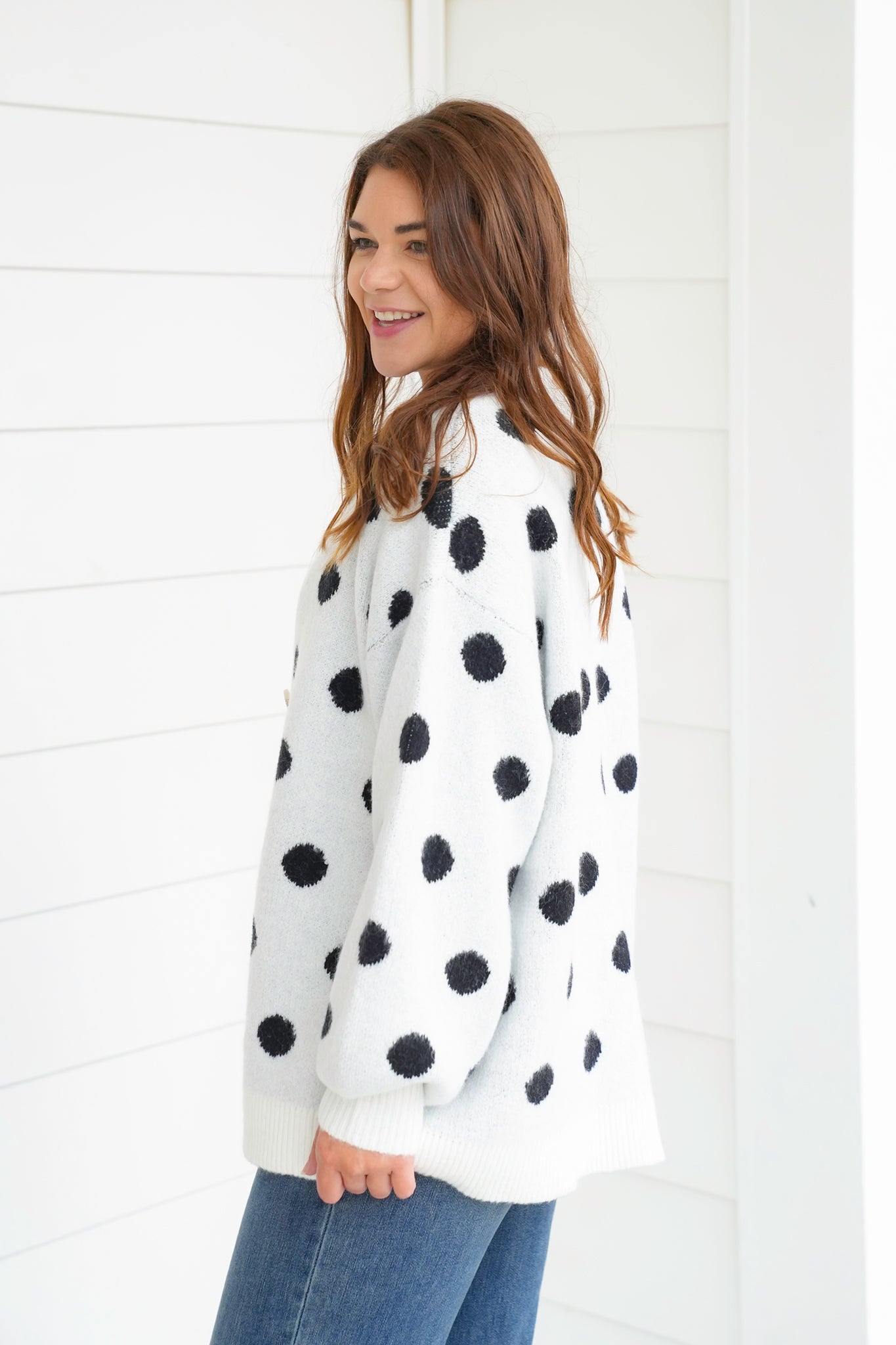 Polka Dot Long Sleeve Button Down Cardigan
