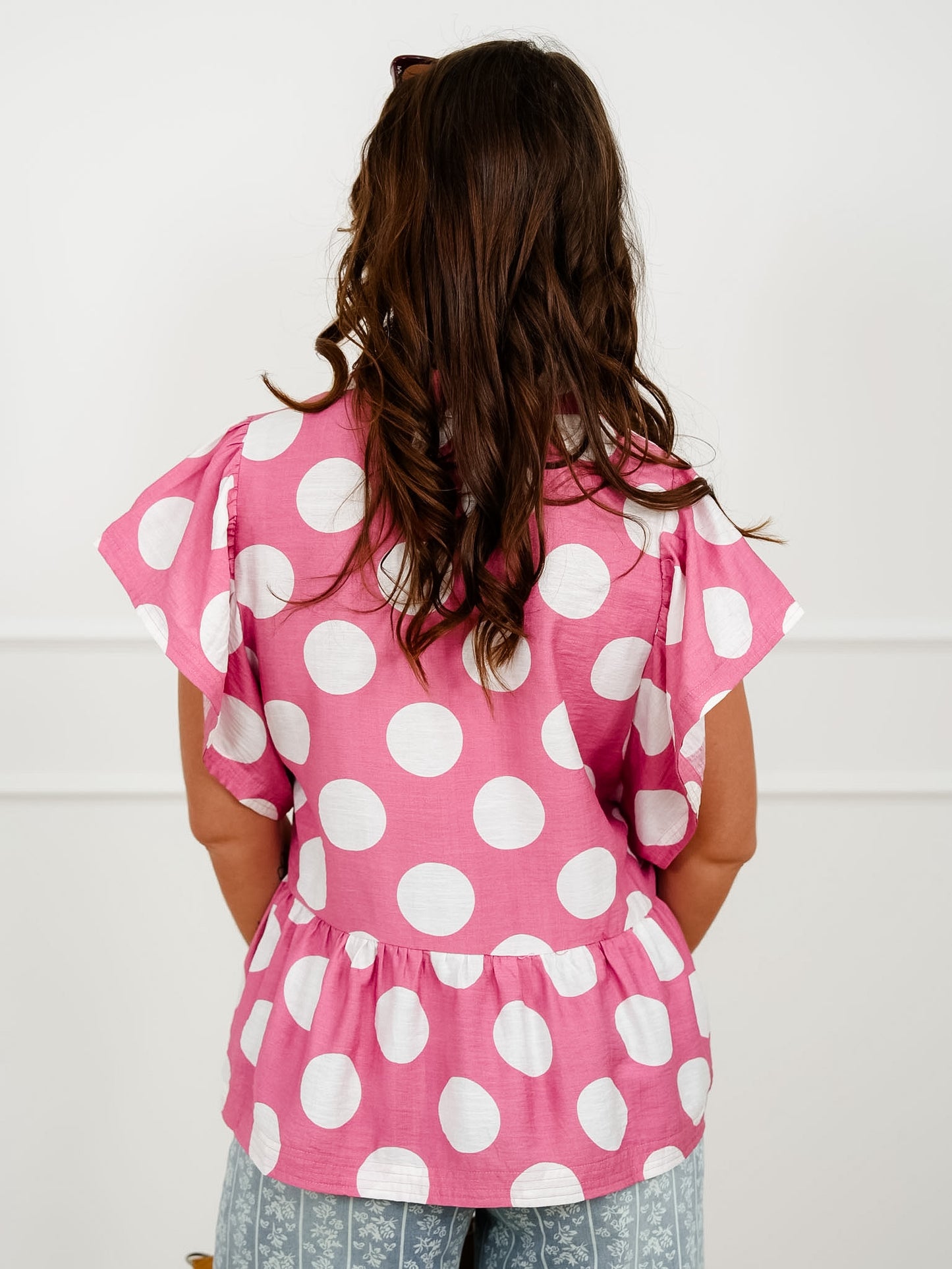 Polka Dot Print Short Sleeve Baby Doll Top