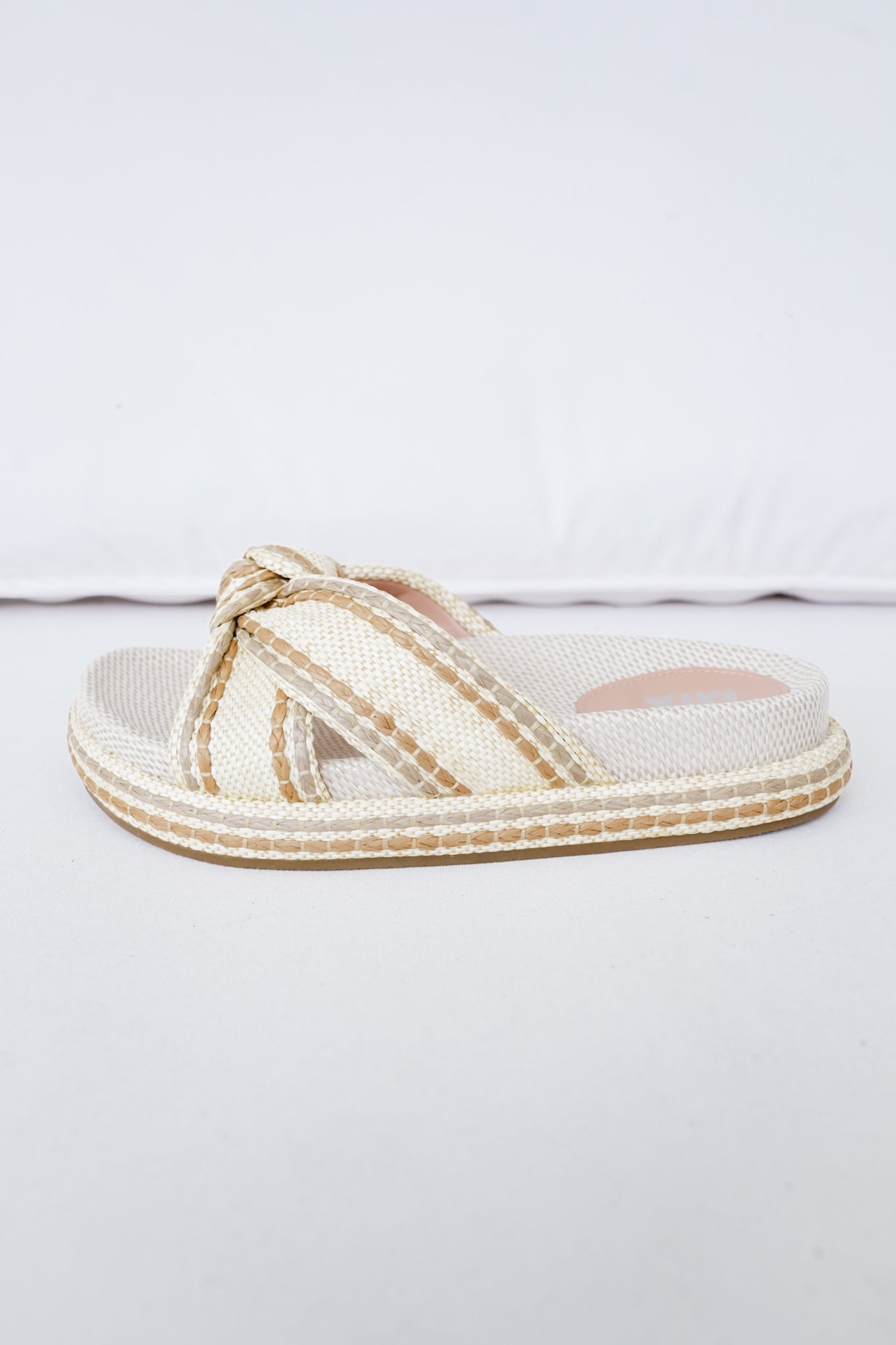 MIA Woven Platform Slide Sandals with Braided Cross-Strap Detail