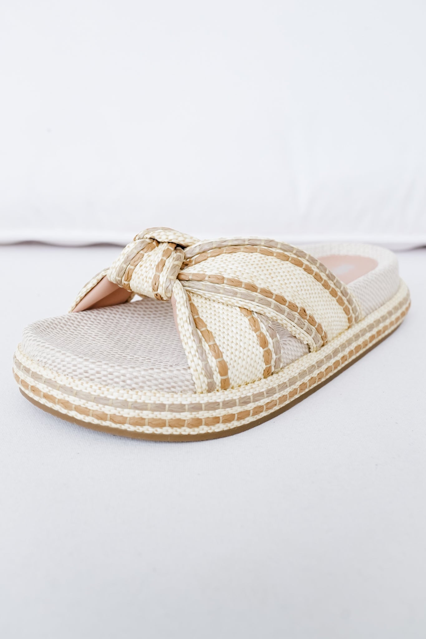 MIA Woven Platform Slide Sandals with Braided Cross-Strap Detail
