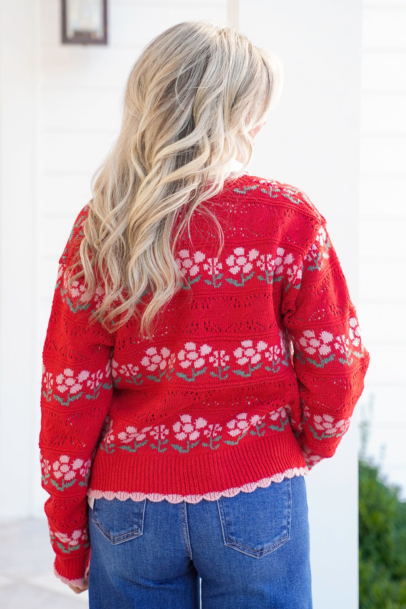 Floral Crochet Knit Cardigan with Scallop Detail