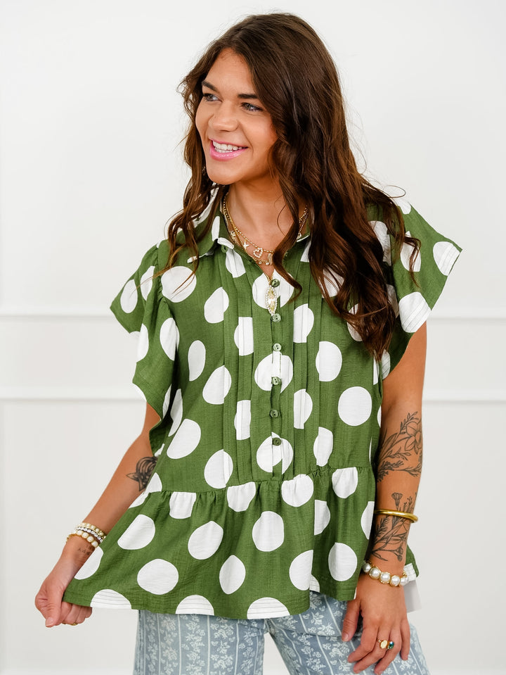Polka Dot Print Short Sleeve Baby Doll Top
