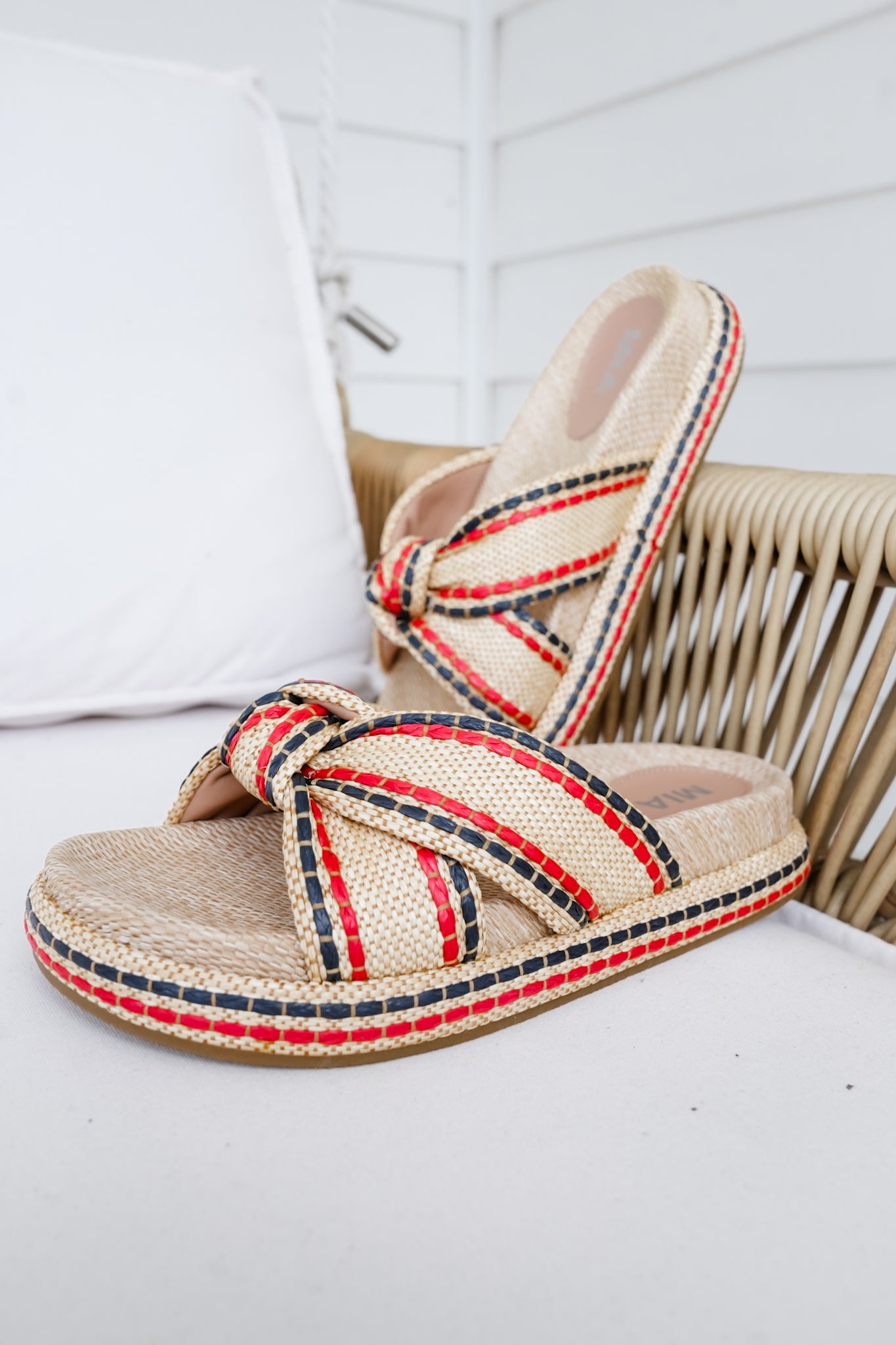 MIA Woven Platform Slide Sandals with Braided Cross-Strap Detail