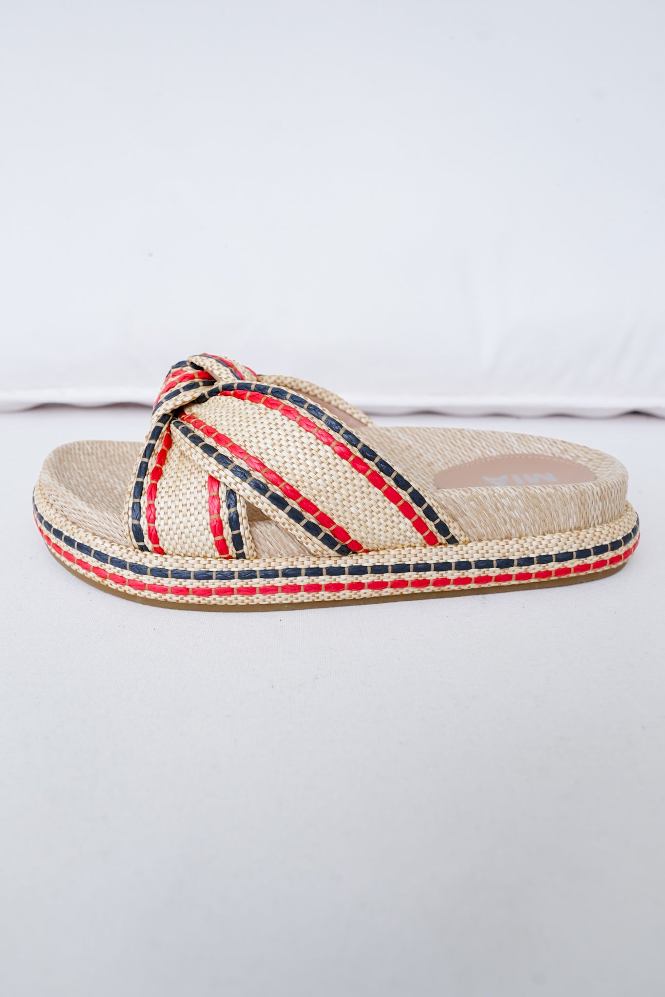 MIA Woven Platform Slide Sandals with Braided Cross-Strap Detail