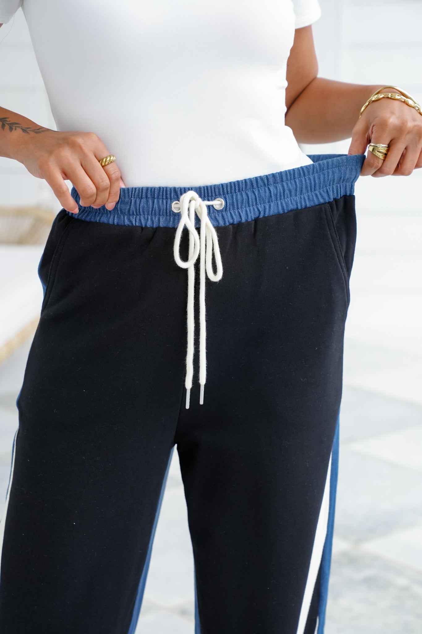 Color Block Elastic Waist Pants with Side Pockets