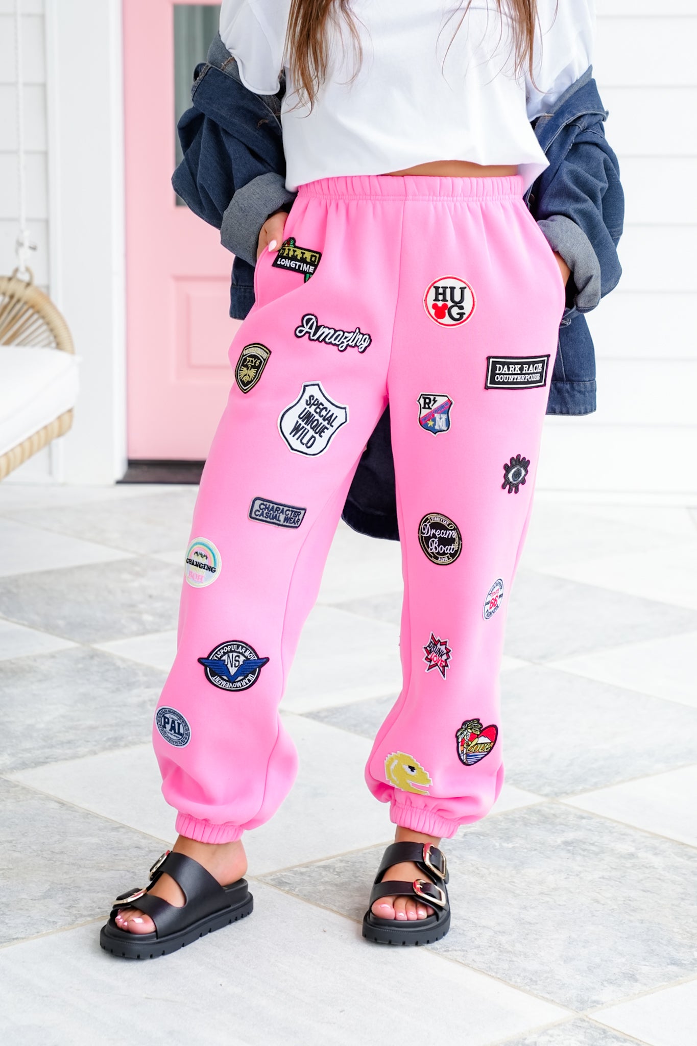 Plus/Reg High Waisted Joggers Pants with Patch Detail