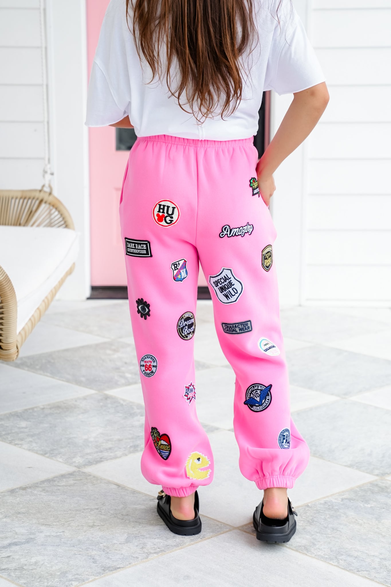 Plus/Reg High Waisted Joggers Pants with Patch Detail