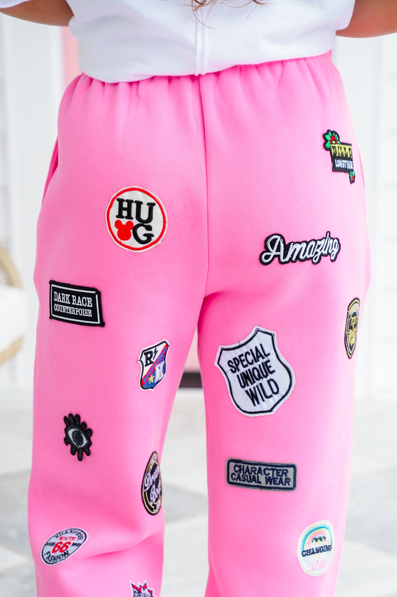 Plus/Reg High Waisted Joggers Pants with Patch Detail