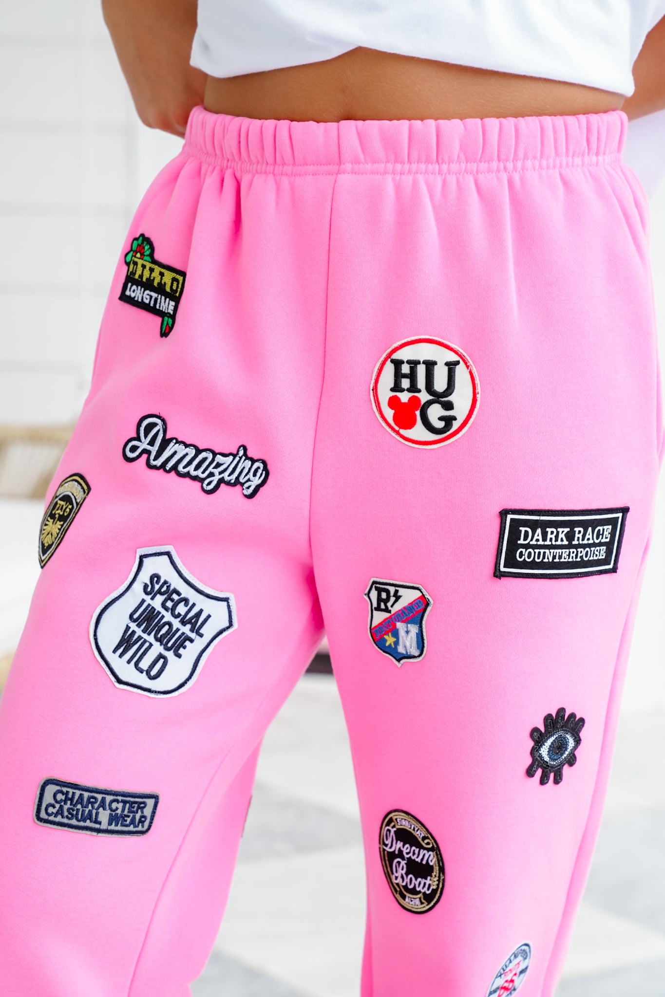 Plus/Reg High Waisted Joggers Pants with Patch Detail