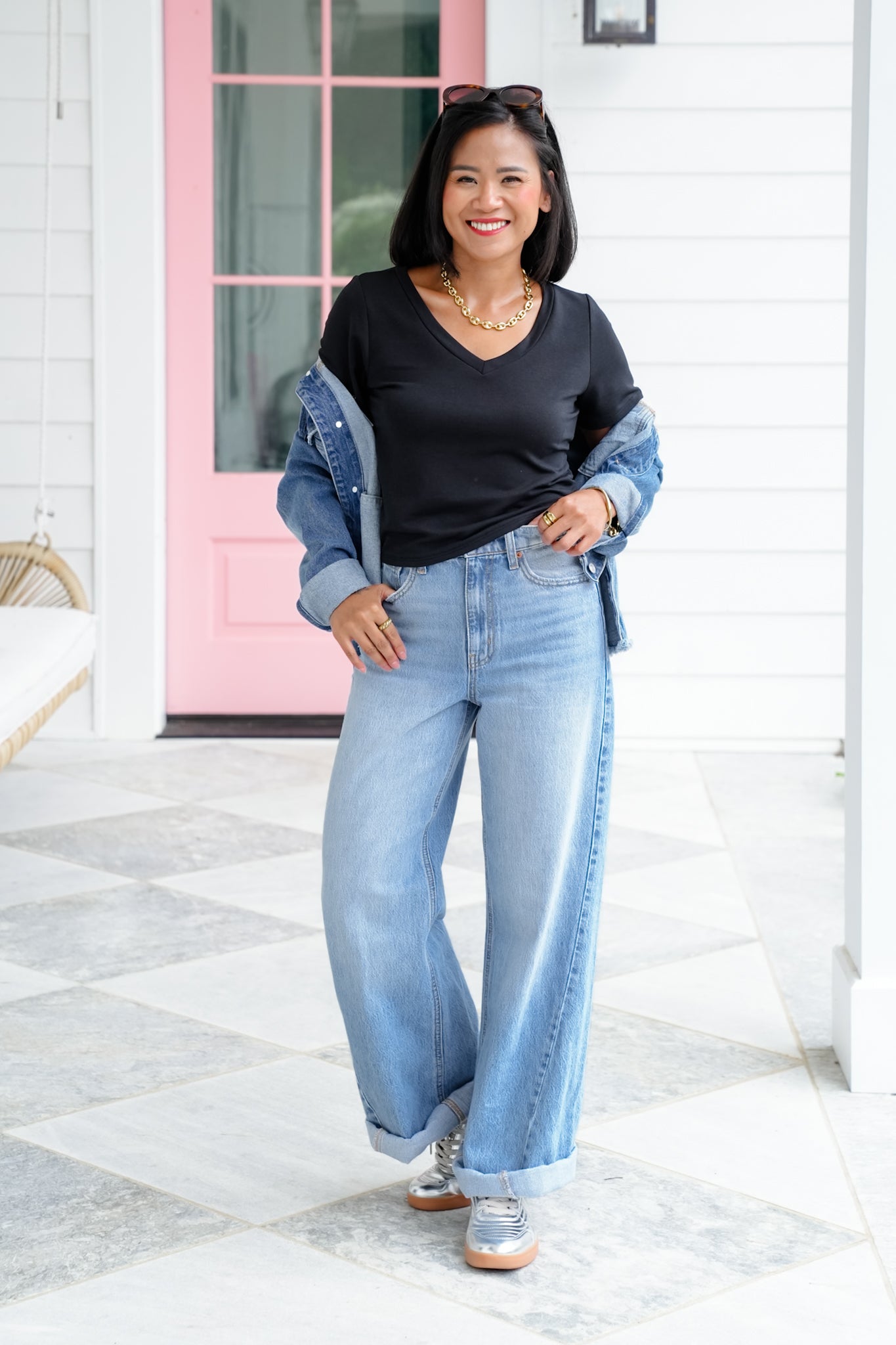 Solid Short Sleeve V-Neck Top