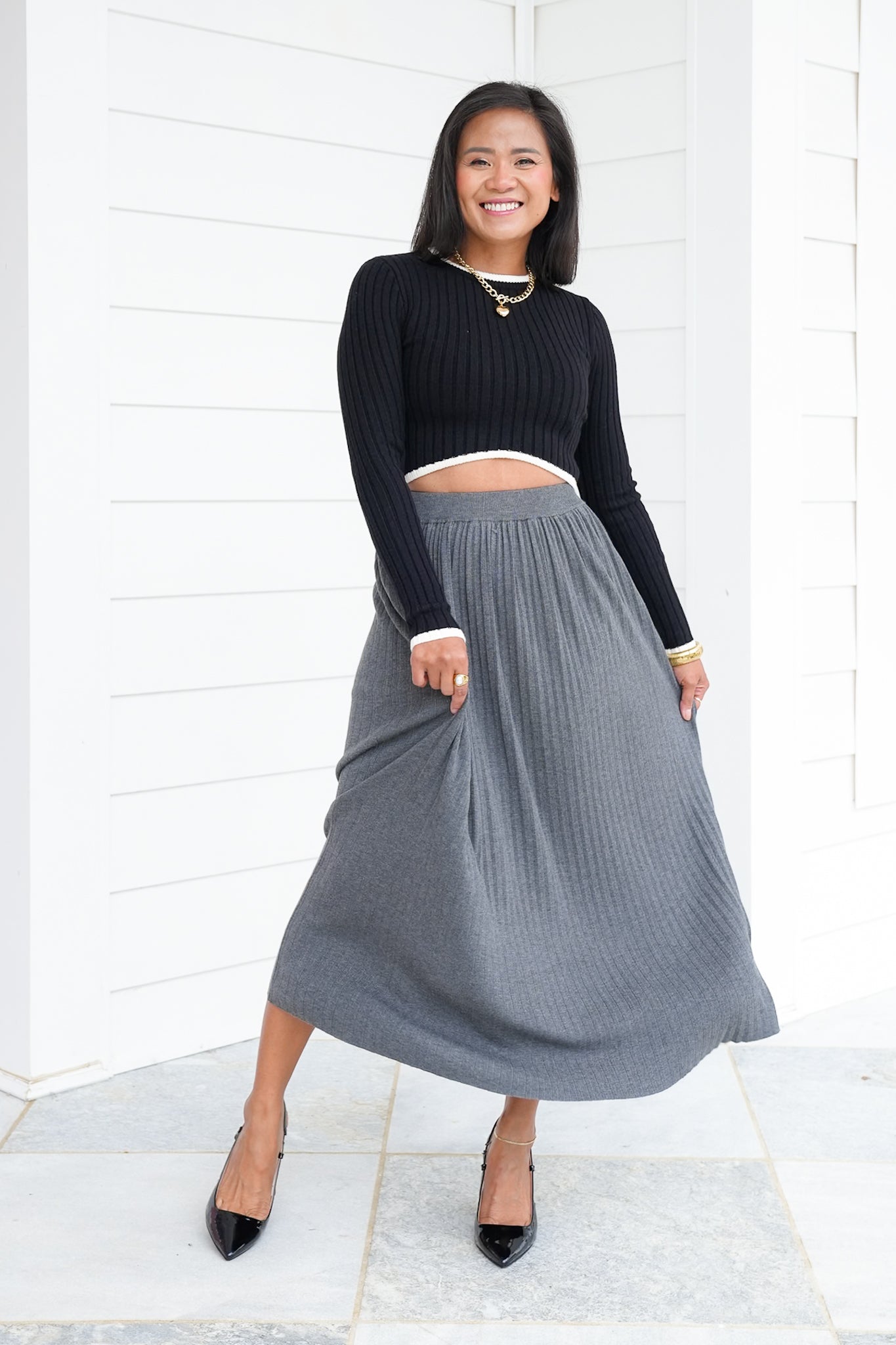 Ribbed Knit Long Sleeve Cropped Sweater