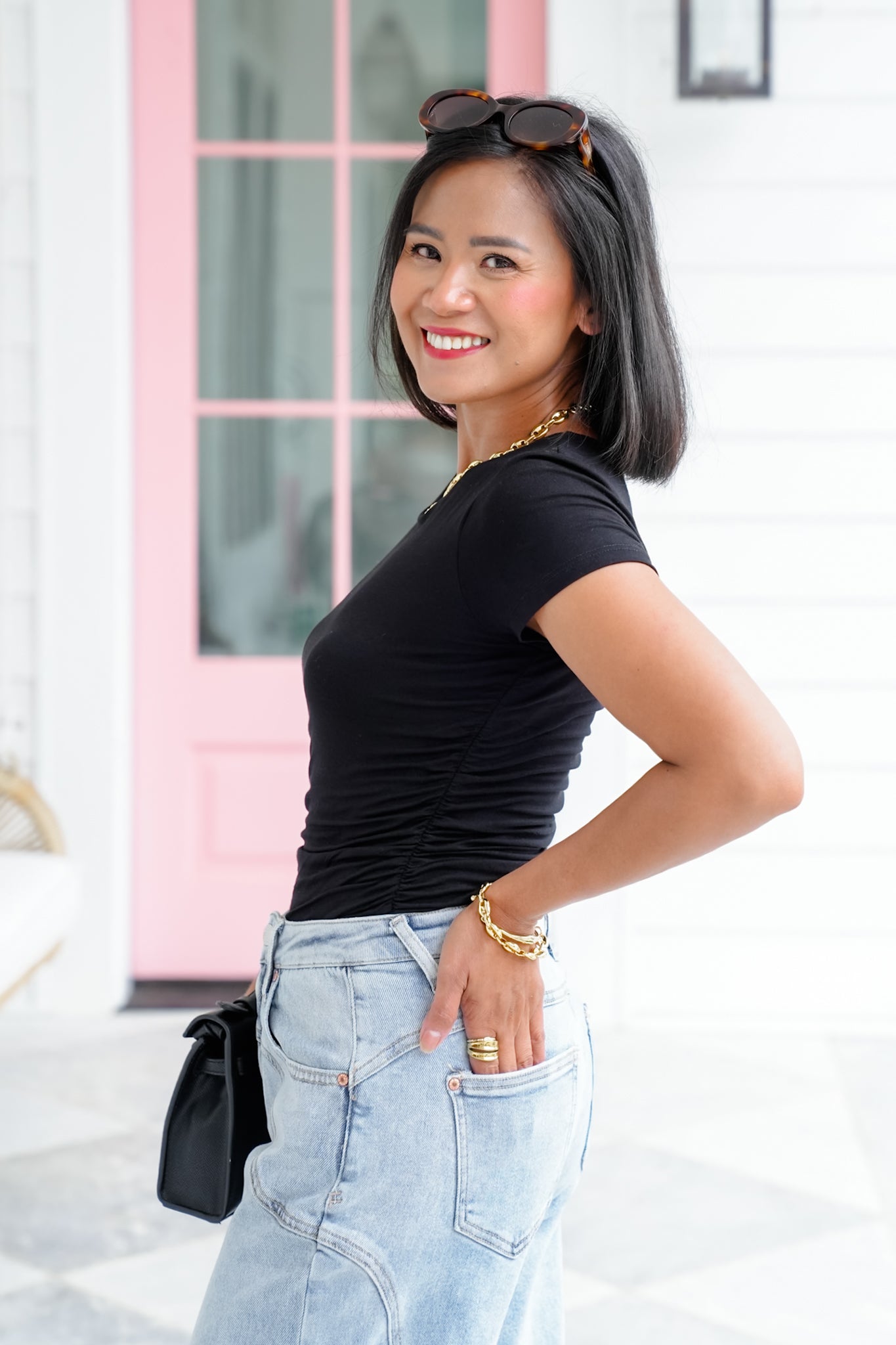 Short Sleeve Bodysuit with Ruching Detail