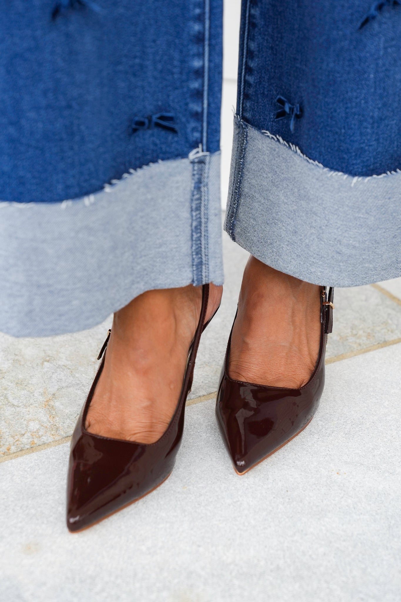 Glossy Slingback Heels with Gold Buckle