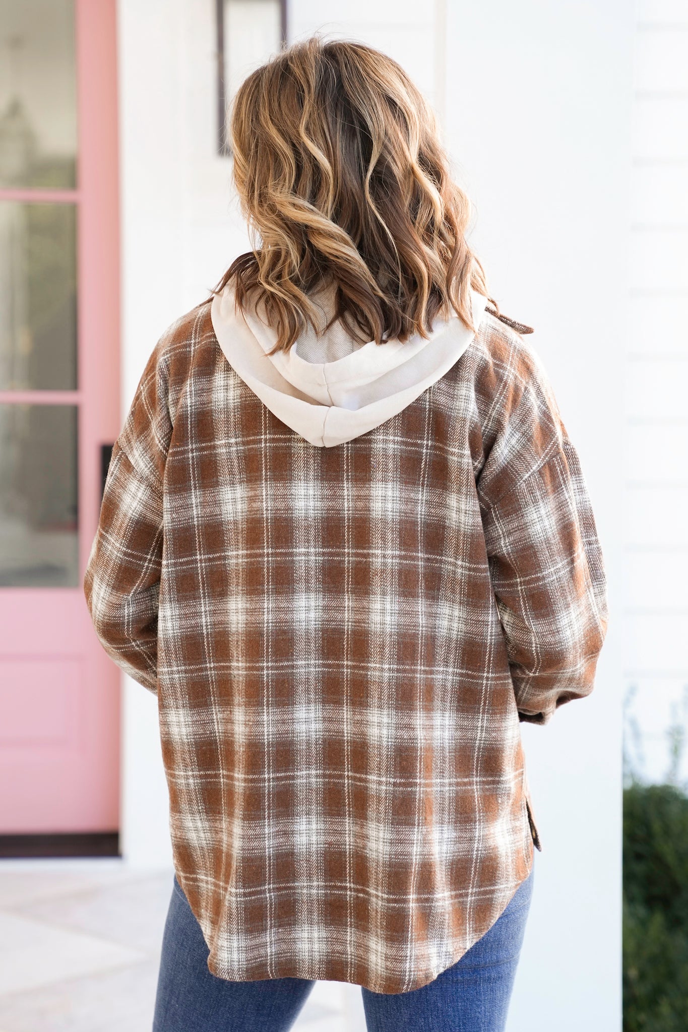 Plaid Long Sleeve Layered Hooded Jacket